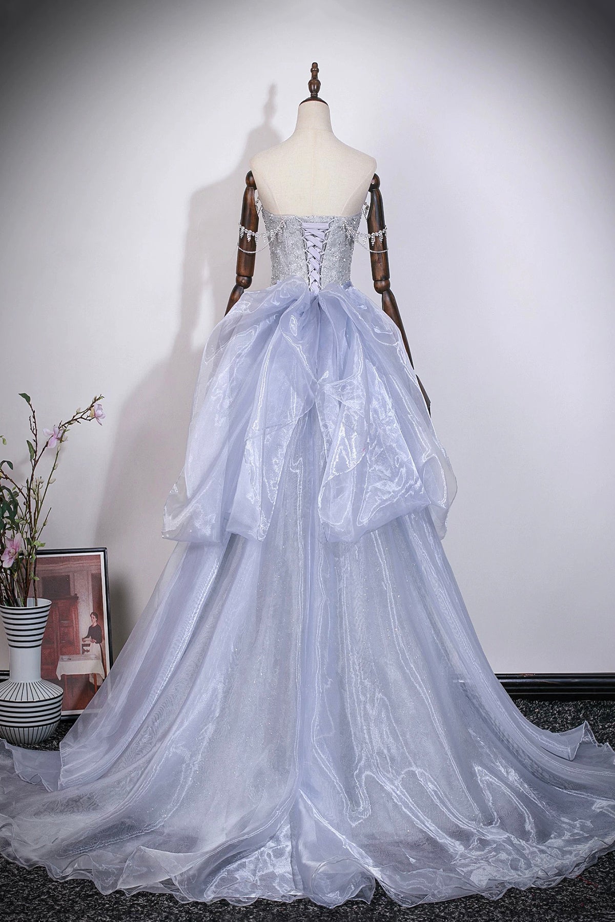 Gray Glitter Detachable Overskirt Prom Dress | Luxury Evening Gown