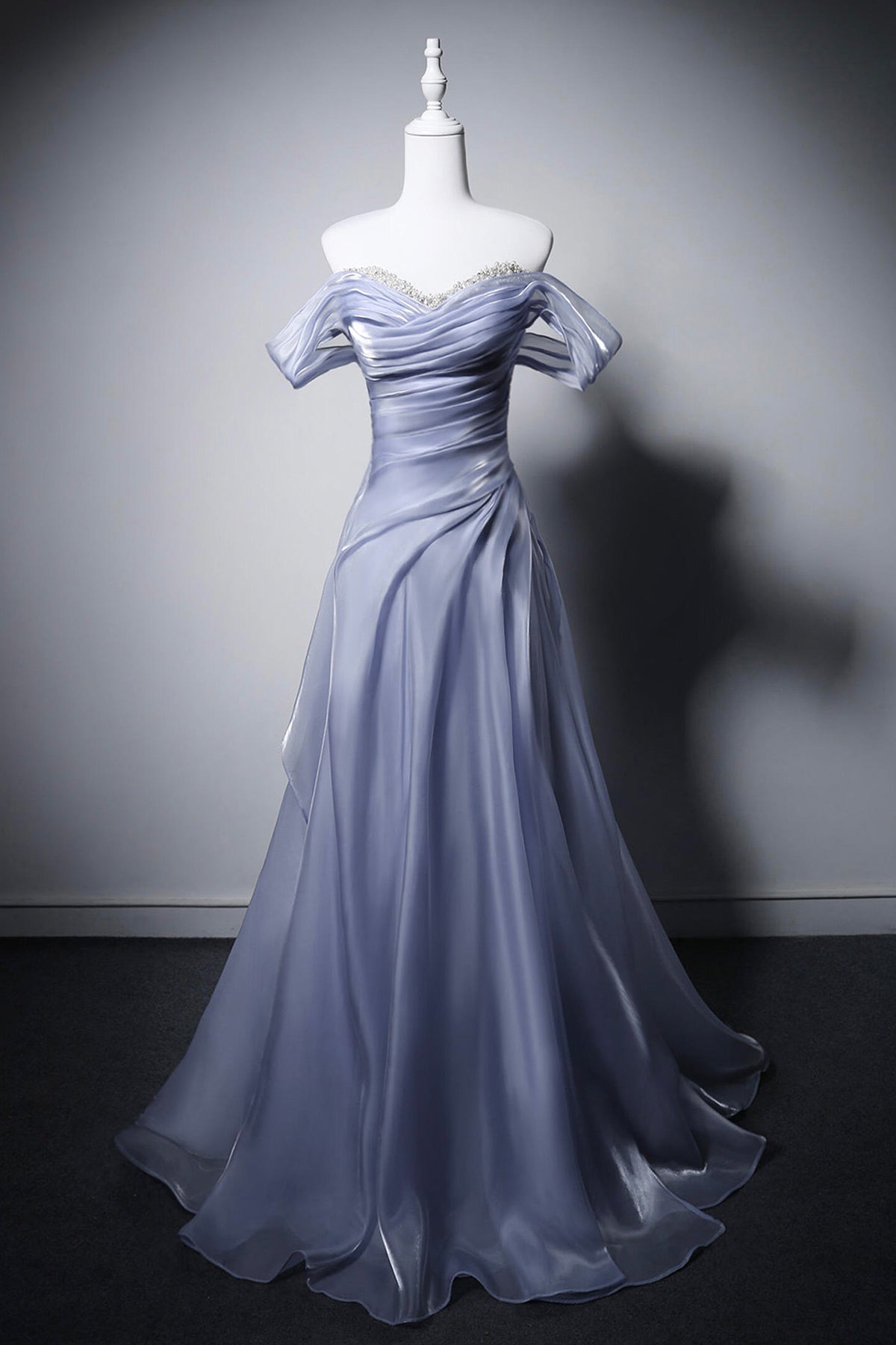 Luxury Dusty Blue Off-the-Shoulder Evening Dress for Formal Events