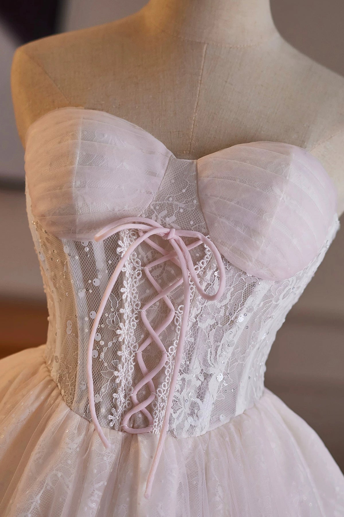 Lace Up Corset Pink White Tutu Dress | Formal Short Dress