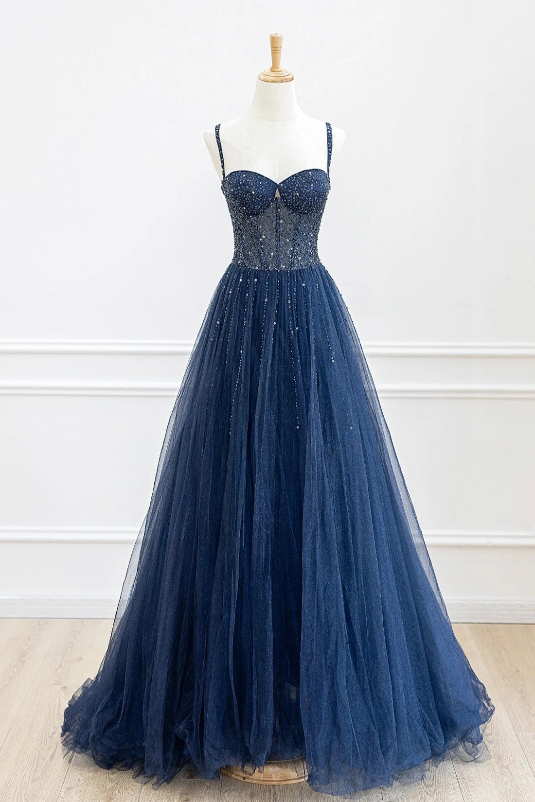 Blue Tulle Beaded Long Prom Dress Formal Dress, Blue Evening Dress Blue Tulle Beaded Long Prom Dress Formal Dress, Blue Evening Dress