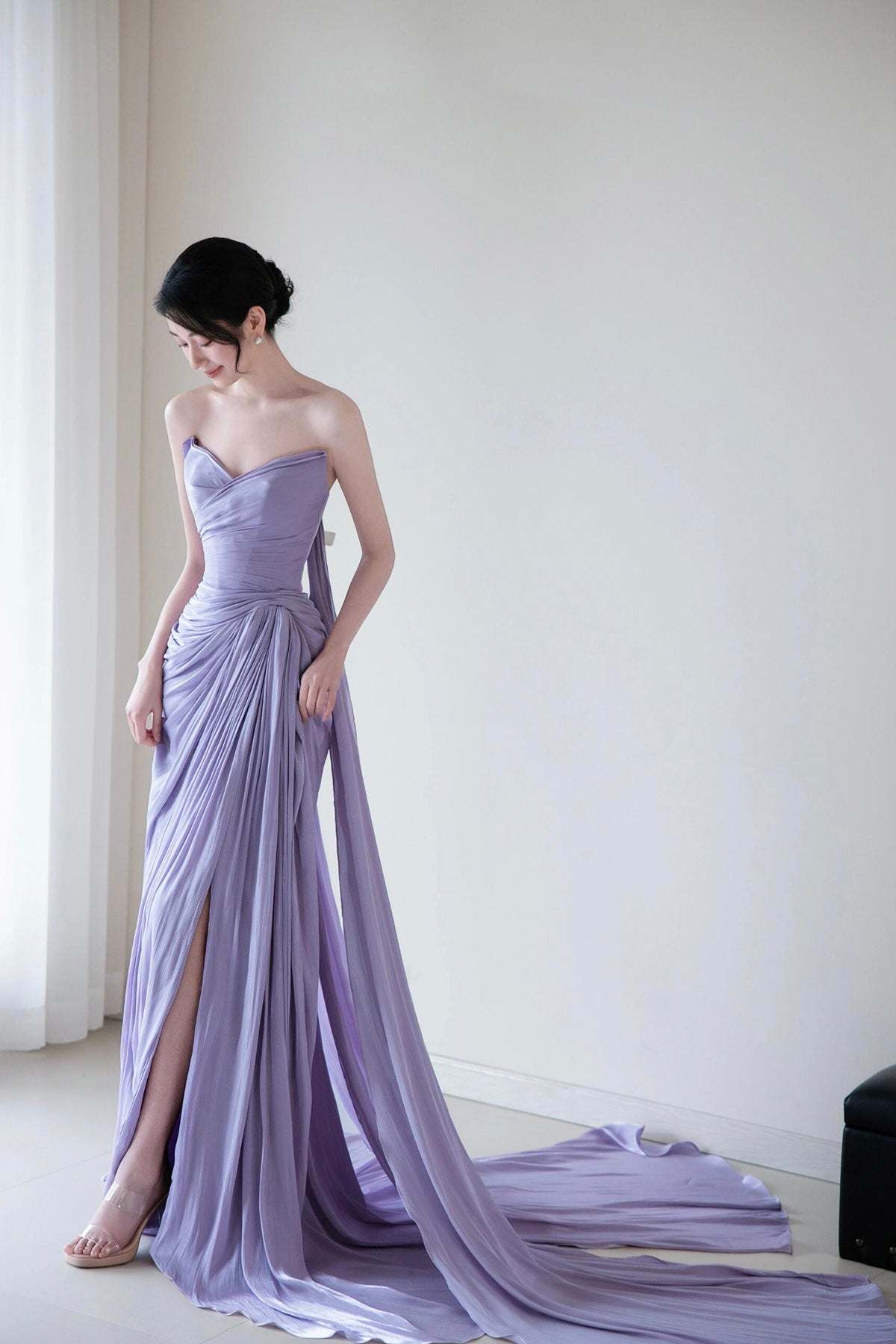 Lilac Strapless Long Prom Dress, Beautiful Backless Evening Party Dress