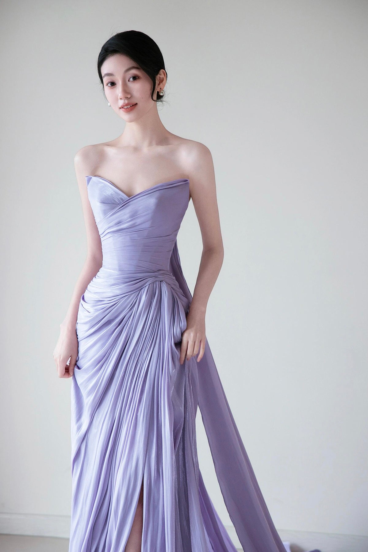 Lilac Strapless Long Prom Dress, Beautiful Backless Evening Party Dress