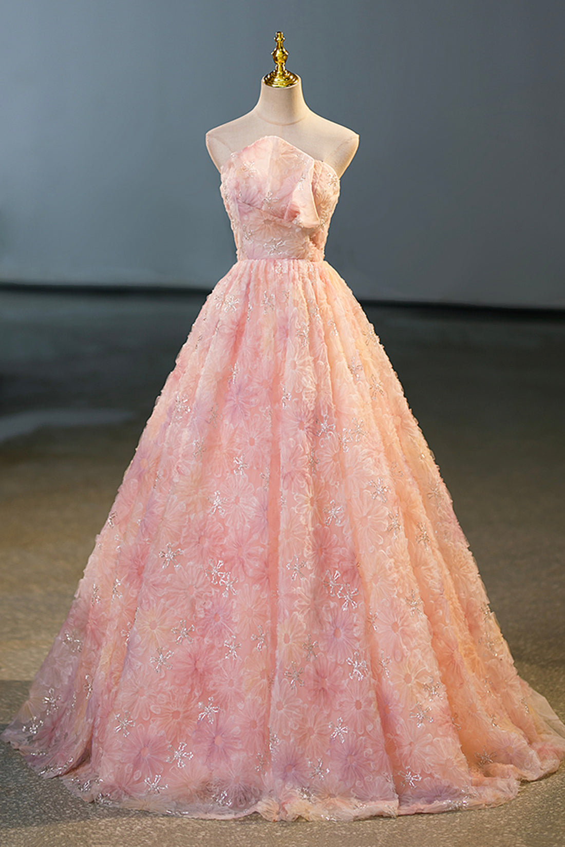 Pink Flower Long Princess Dress, Pink Strapless Formal Evening Dress Pink Flower Long Princess Dress, Pink Strapless Formal Evening Dress