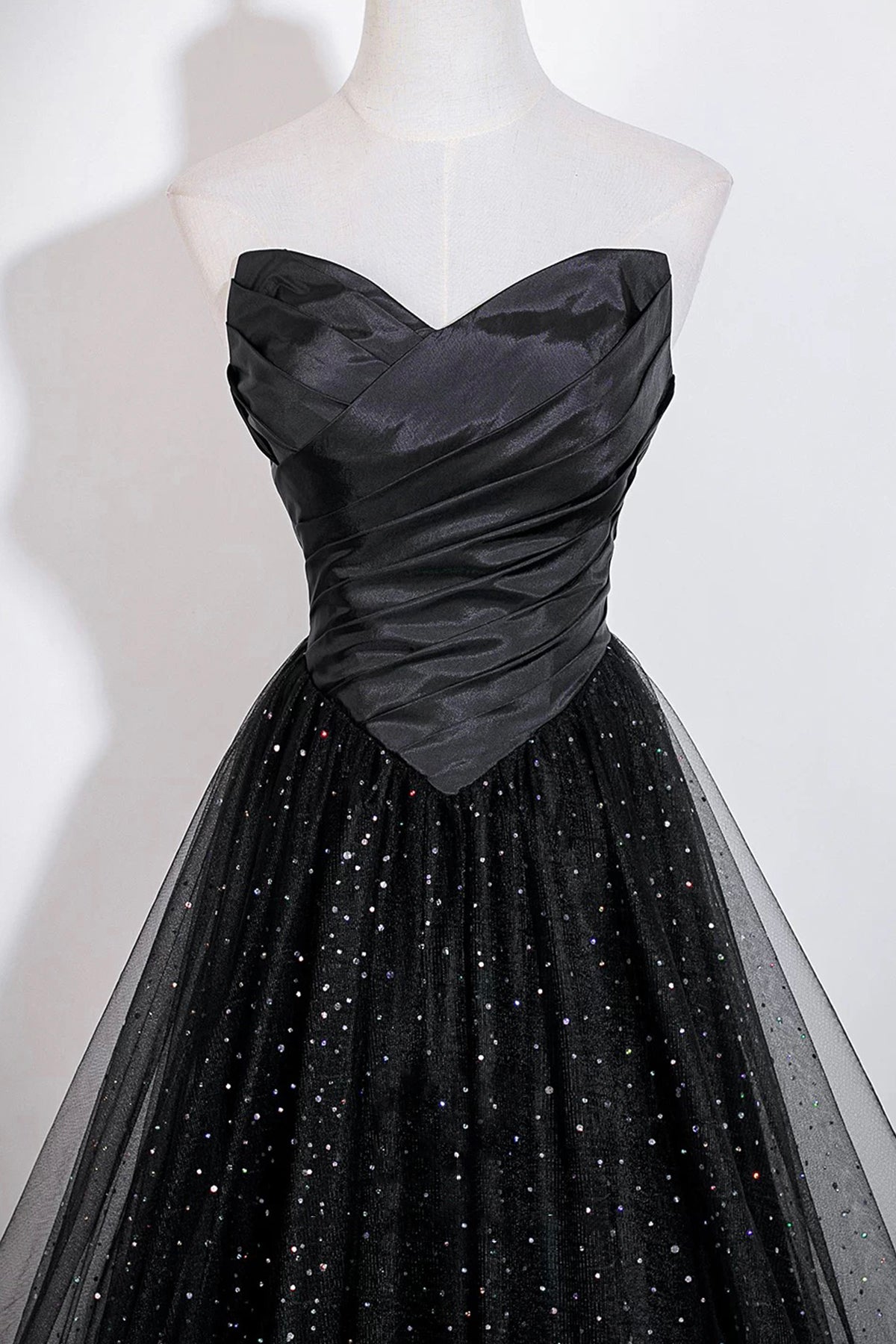 Black Strapless Tulle Prom Dress with Sequin Starry Sky Skirt