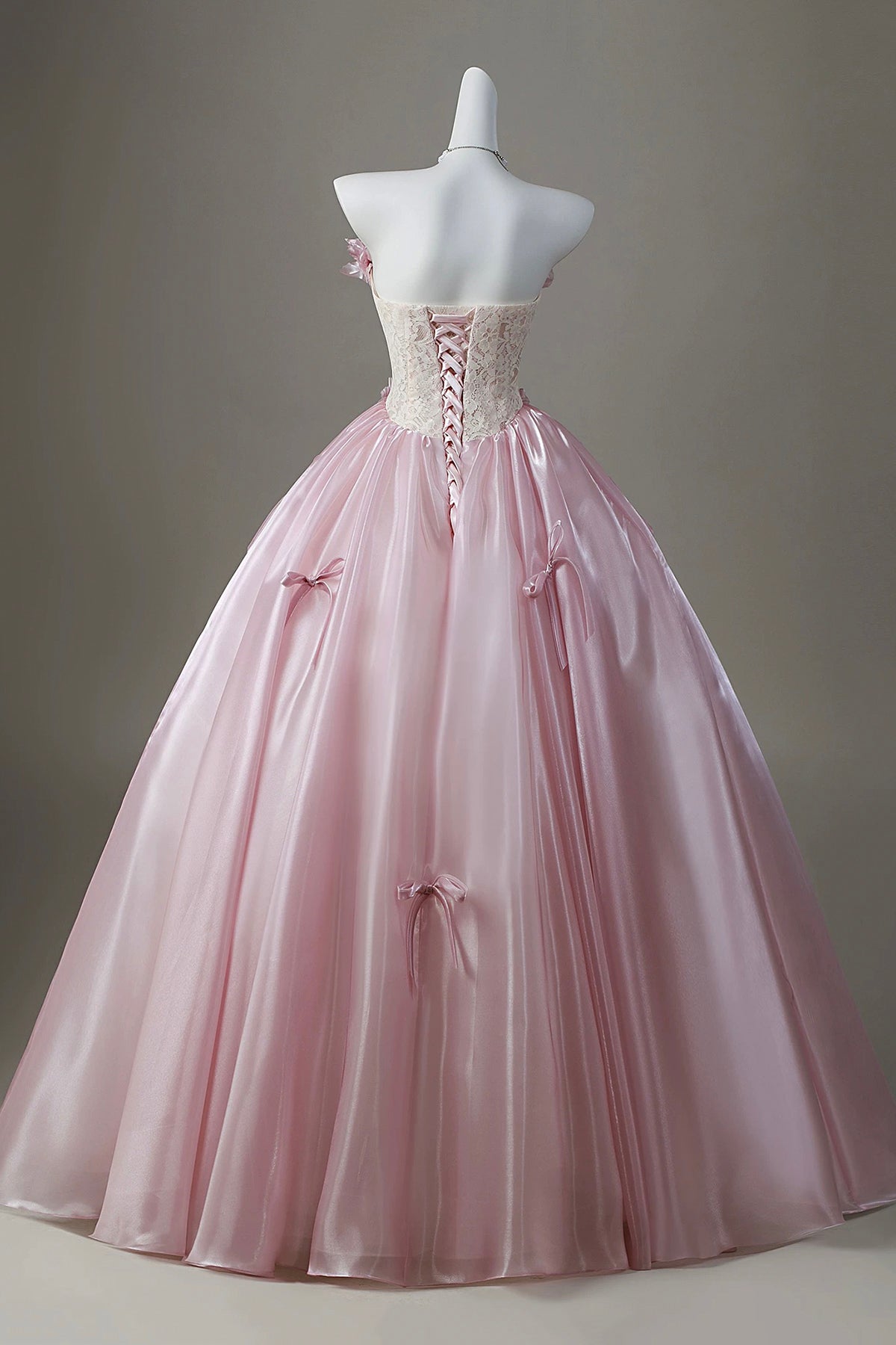 Pink Tulle Lace Off-the-Shoulder Ball Gown, Beautiful Formal Prom Quinceanera Dress