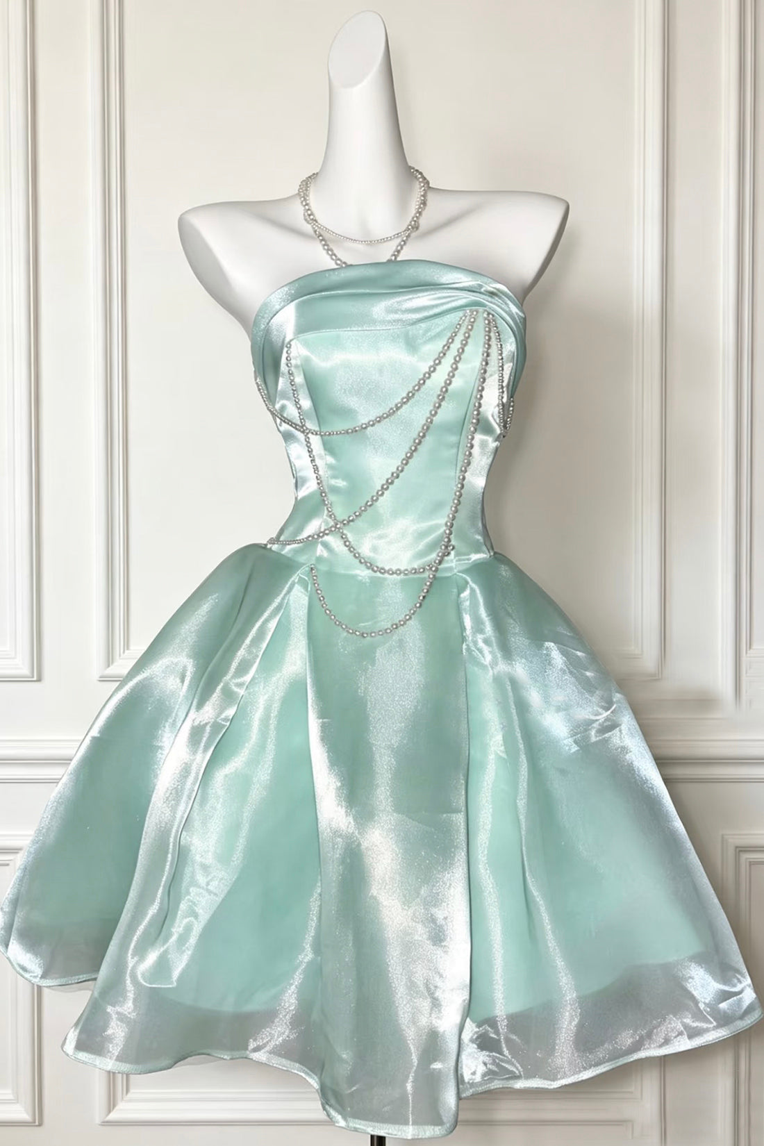 Mint Green Strapless Satin Dress | Custom Size & Color