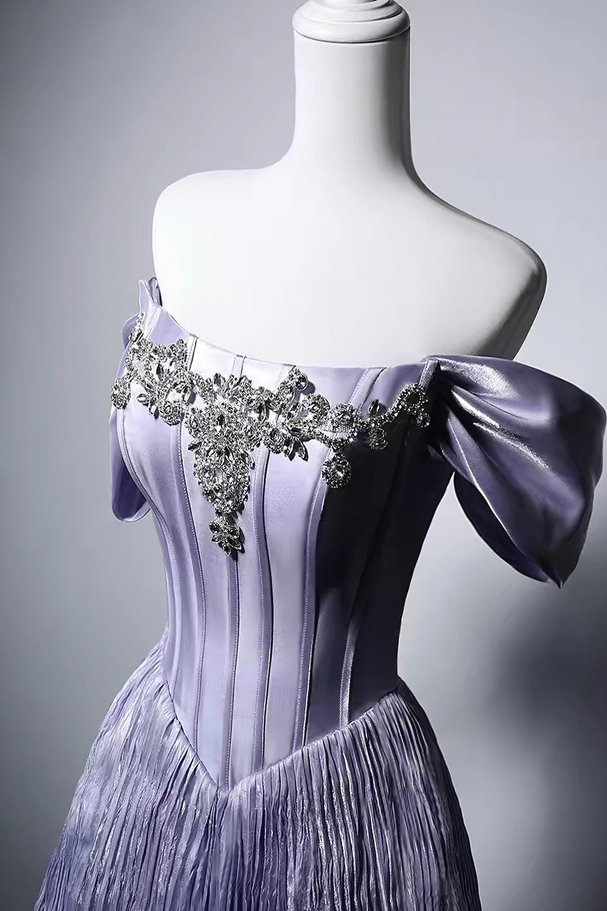 Lavender Off-the-Shoulder Evening Gown with Crystal Embroidery