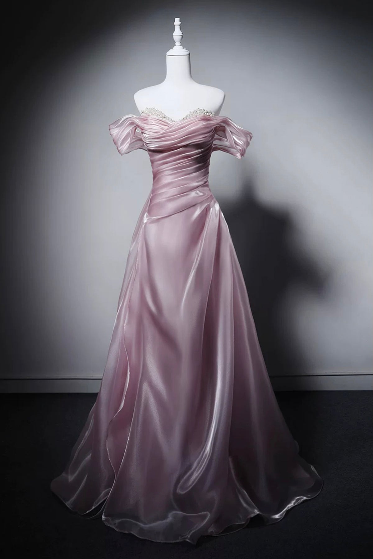 Pink Off-the-Shoulder Evening Gown, A-Line Off the Shoulder Party Dress