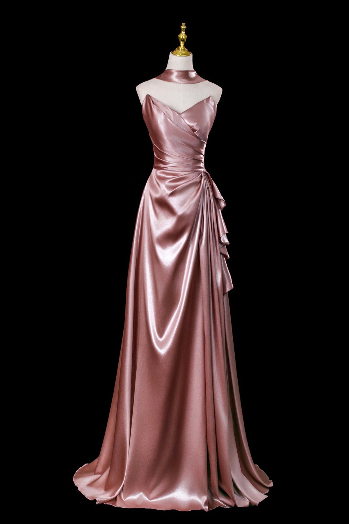 Dusty Rose Satin Off-the-Shoulder Evening Gown - Elegant Floor-Length Formal Dress