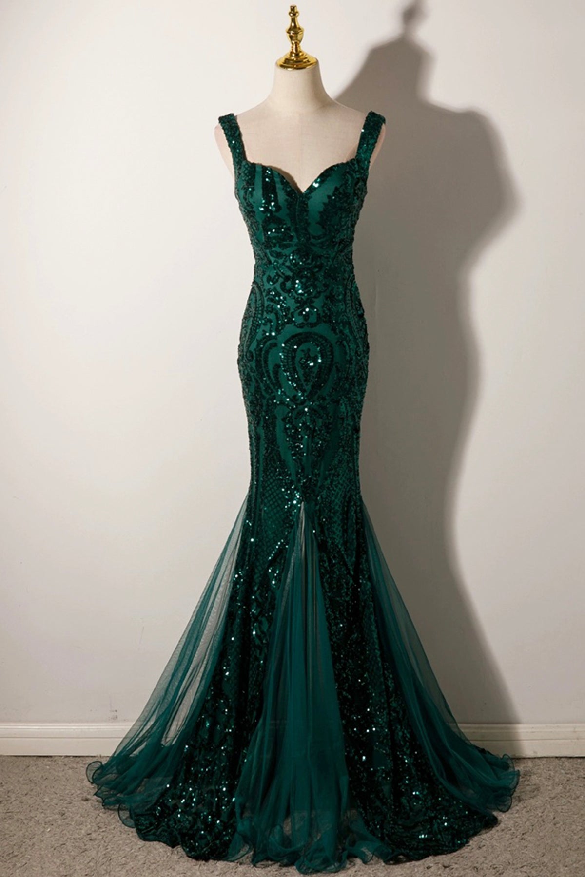 Mermaid Sequins Long Prom Dress, Green Backless Evening Party Dress