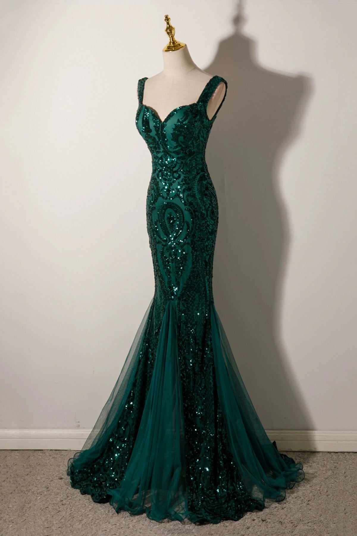 Mermaid Sequins Long Prom Dress, Green Backless Evening Party Dress
