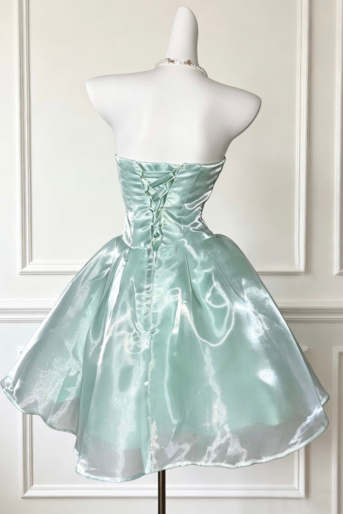 Mint Green Strapless Tulle Mini Dress with Corset Back