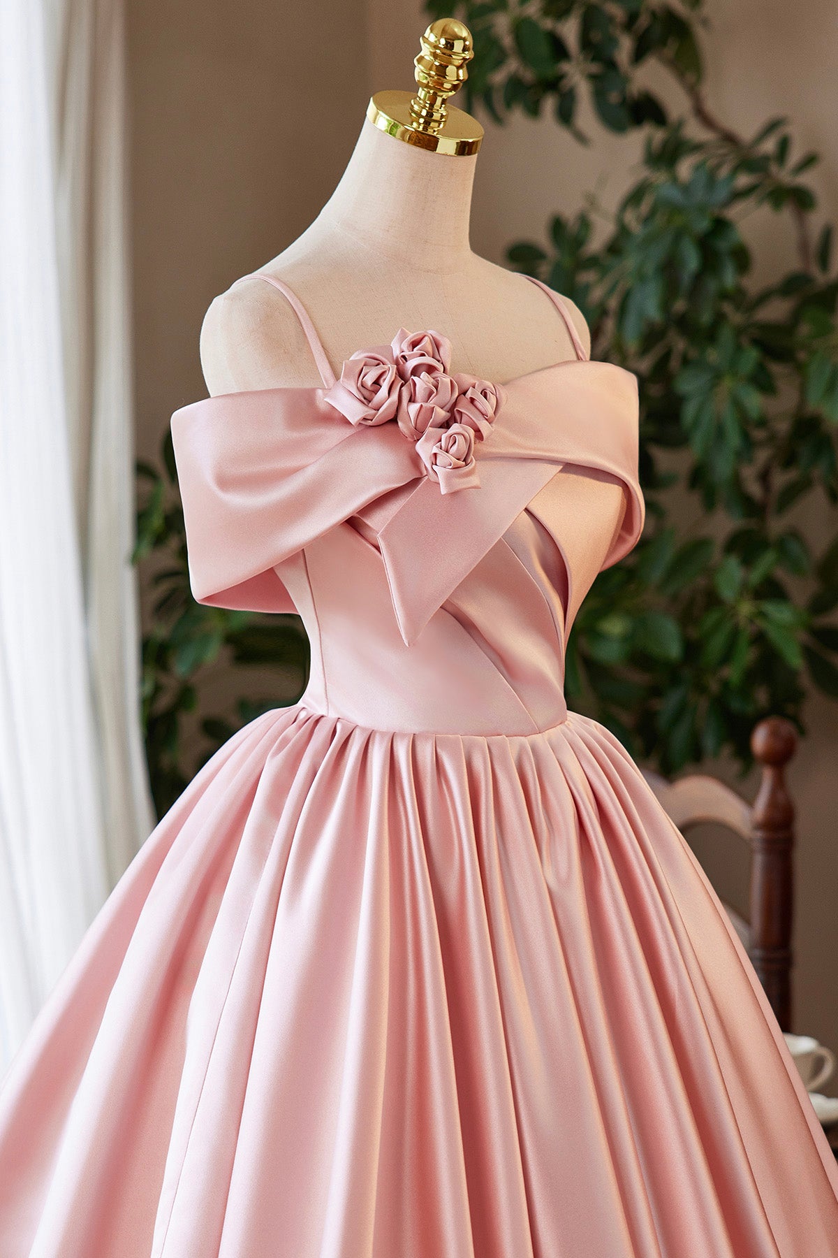 Pink Satin Short Prom Dress, Pink Off the Shoulder Homecoming Party Dress