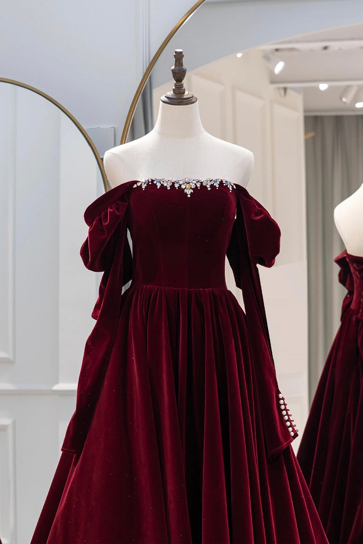 Burgundy Velvet Long Prom Dress, Elegant A-Line Party Dress