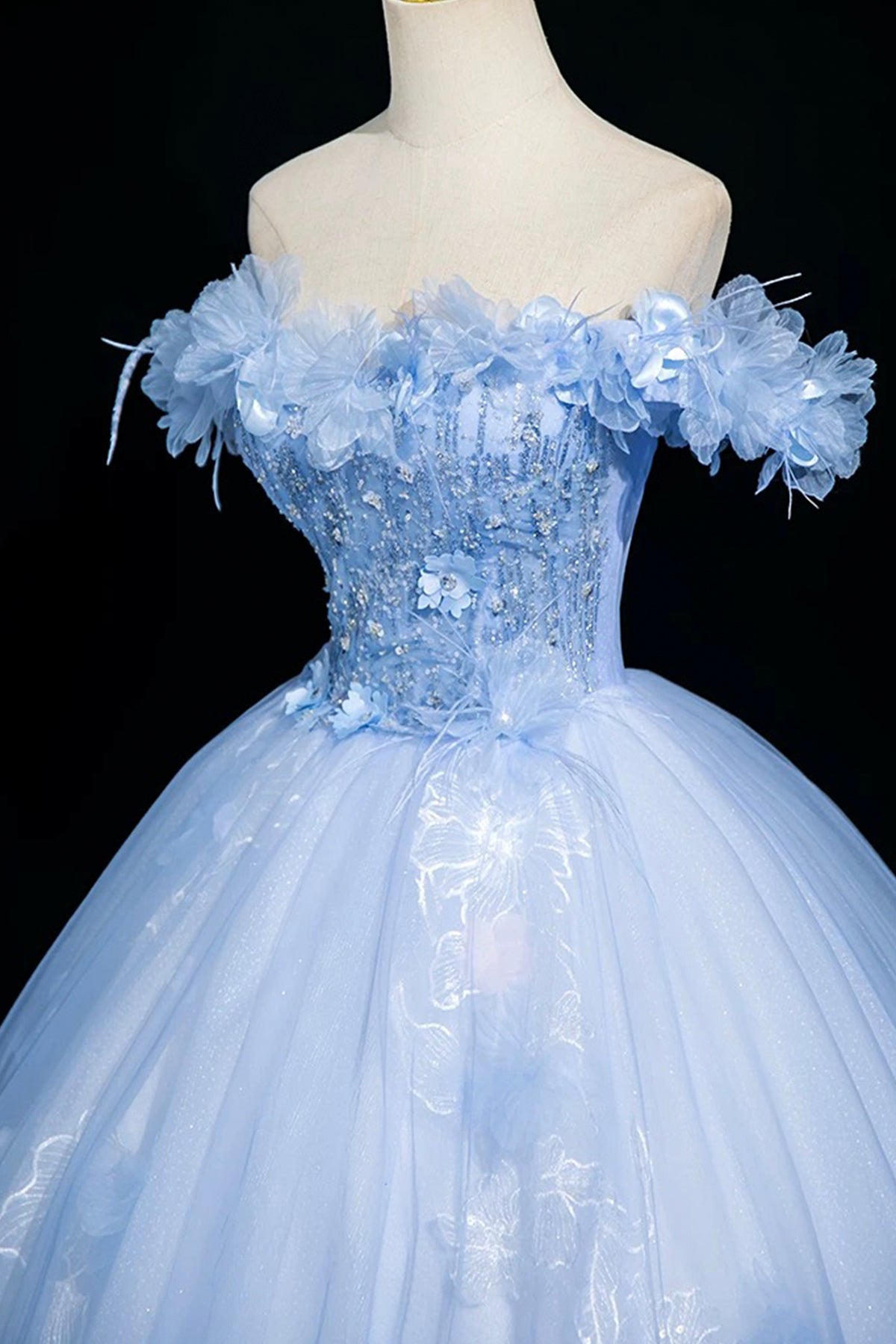 Blue Tulle Sequins Long Prom Dress, Beautiful A-Line Evening Party Dress