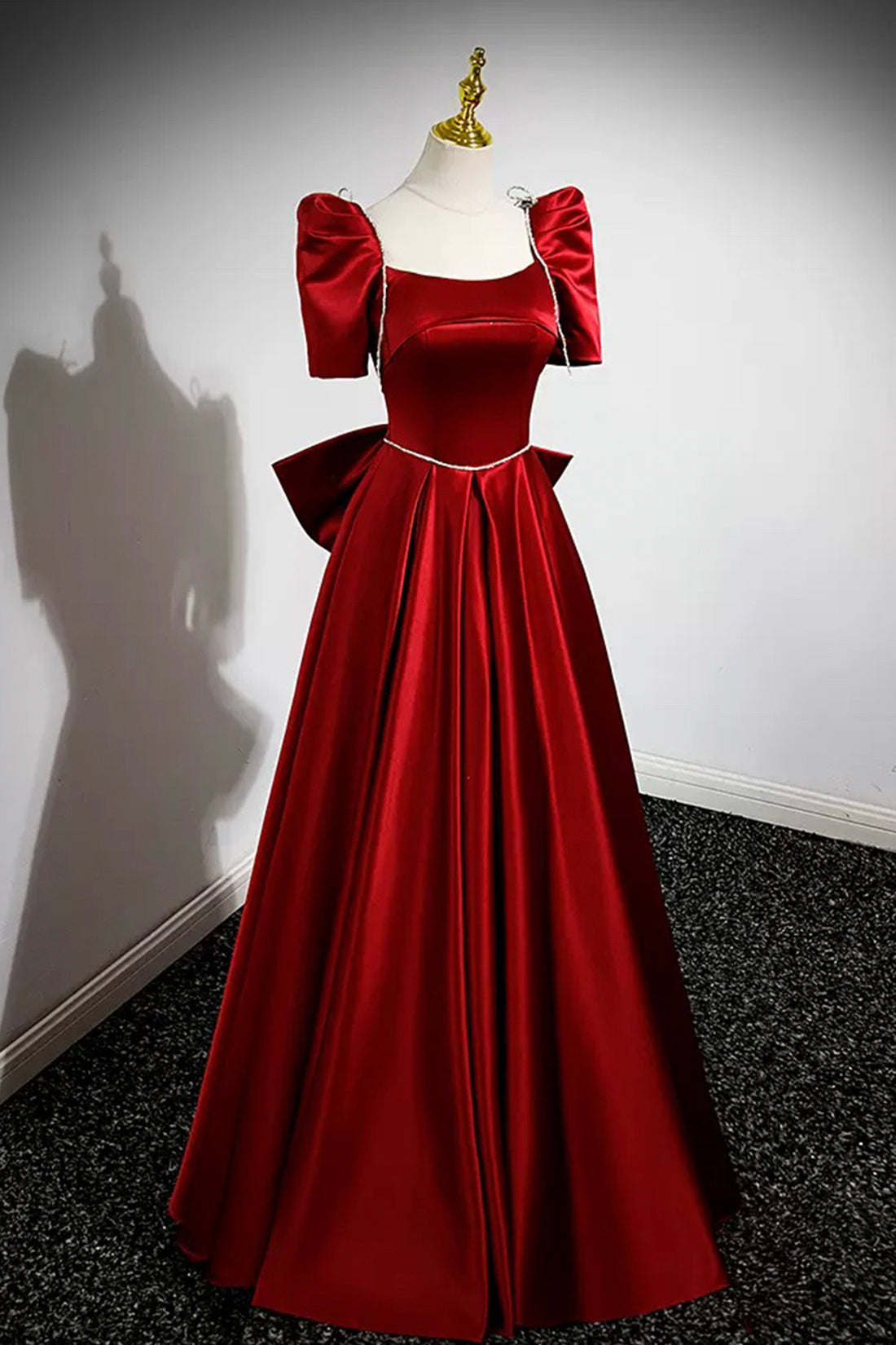 satin dress with bow Off Shoulder Satin Stretch Dress With Bow