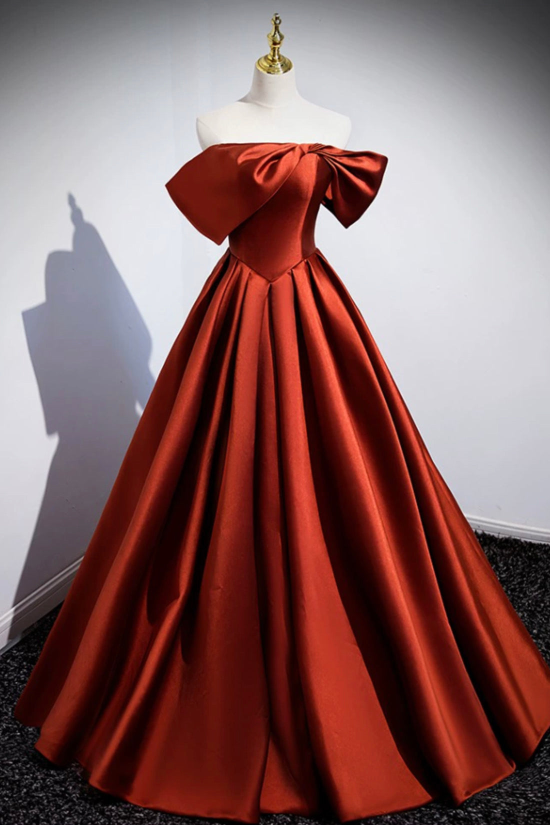 Caramel Floor Length Satin Formal Dress, Cute Off Shoulder A-line Even Caramel Floor Length Satin Formal Dress, Cute Off Shoulder A-line Even