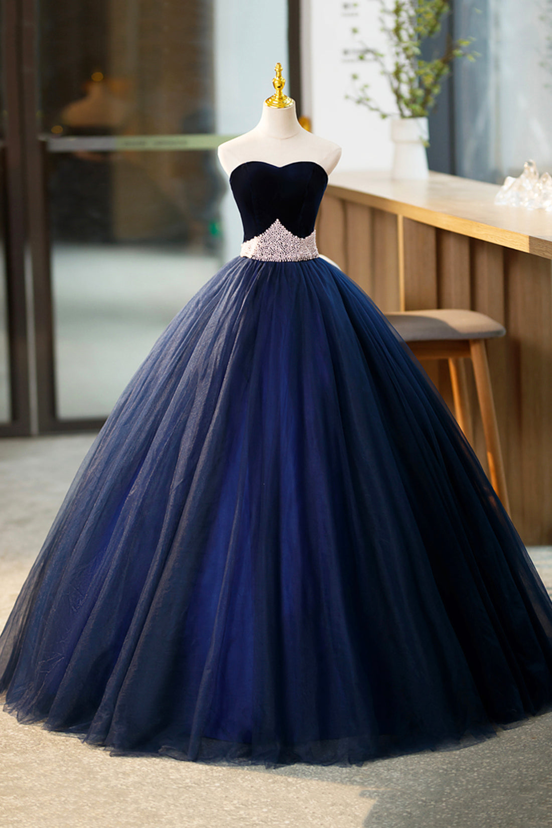 Blue Velvet Tulle Long Prom Dresses, Blue Evening Party Dresses Blue Velvet Tulle Long Prom Dresses, Blue Evening Party Dresses