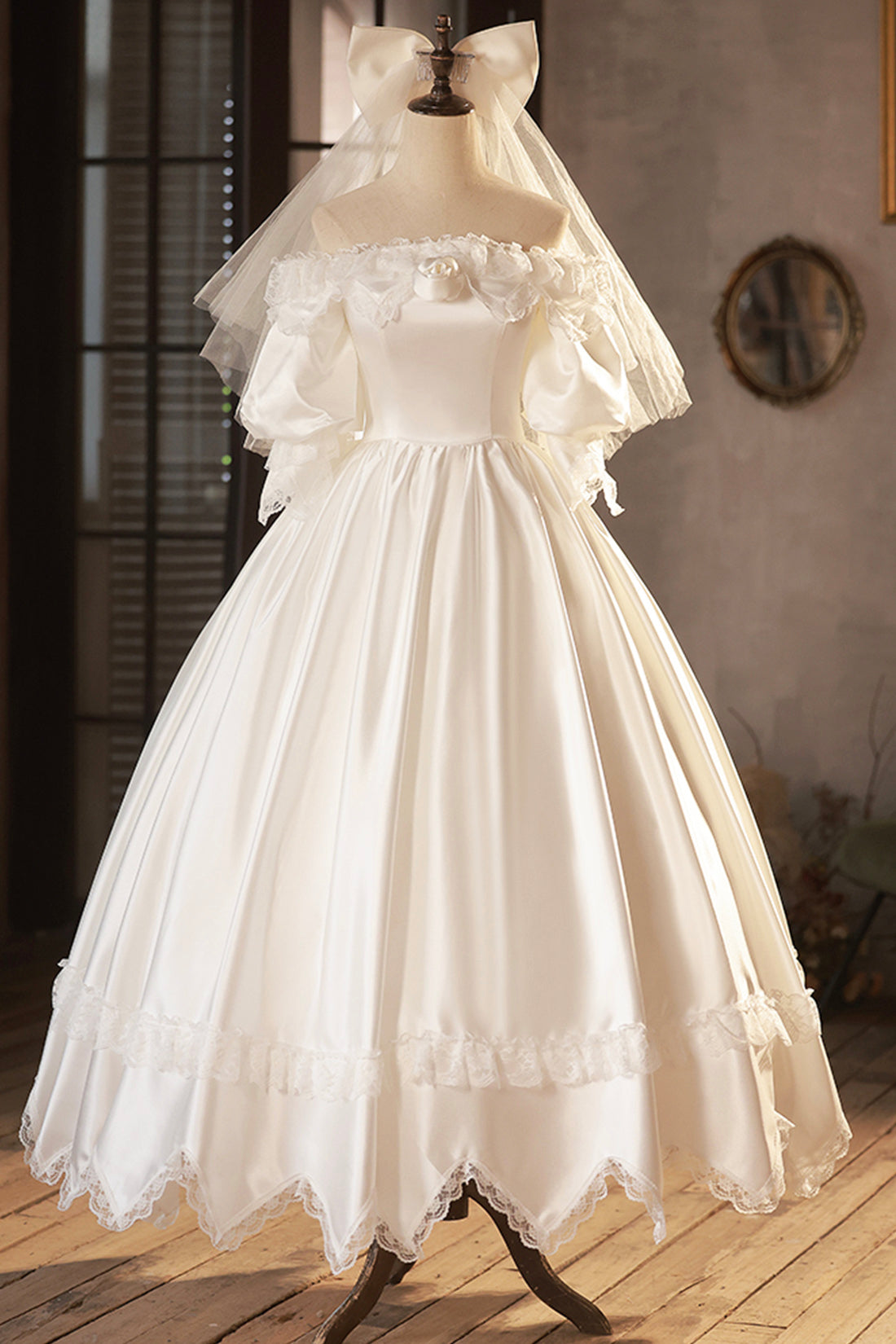 White Satin Lace Prom Dress, White Evening Dress, Wedding Dress White Satin Lace Prom Dress, White Evening Dress, Wedding Dress