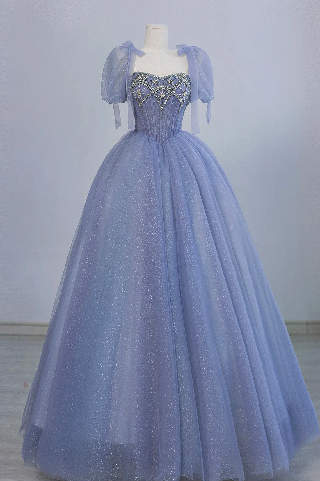 Beautiful Blue Layers Tulle Long Prom Dresses B638