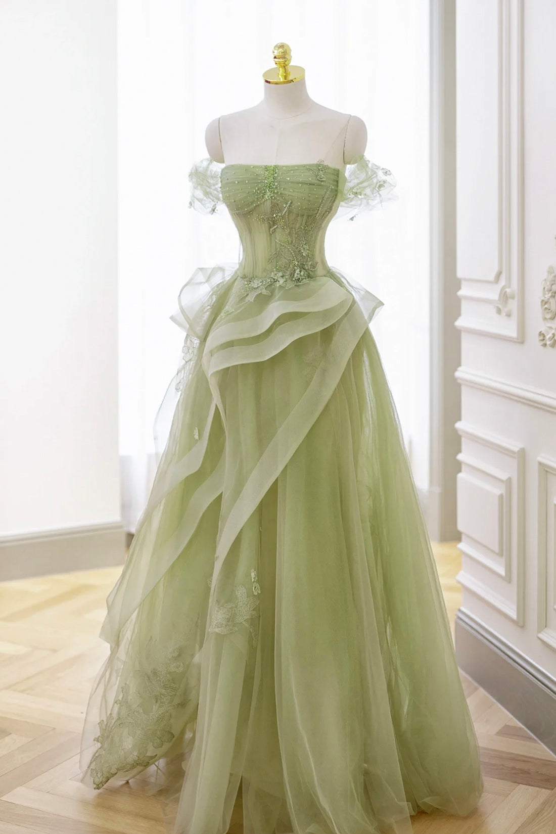 Graduation Dresses Green And White Prom Dresses Green Tulle Lace