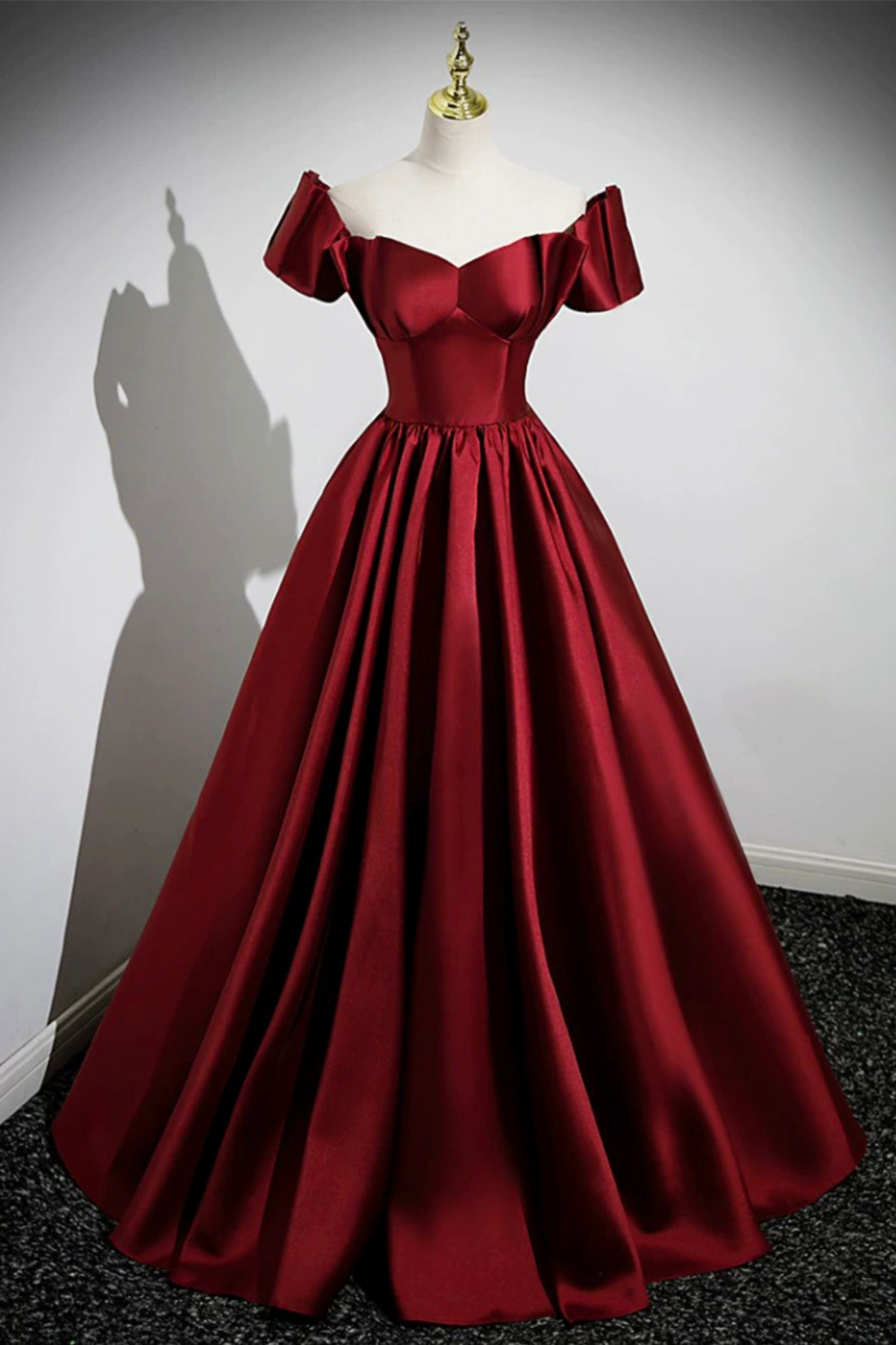 A-Line Burgundy Satin Floor Length Prom Dress, Off the Shoulder New Pa A-Line Burgundy Satin Floor Length Prom Dress, Off the Shoulder New Pa