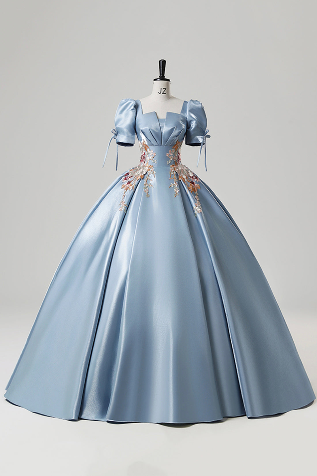 Half Sleeves Lace Bodice Floor-length Dress Slate Blue main image 1