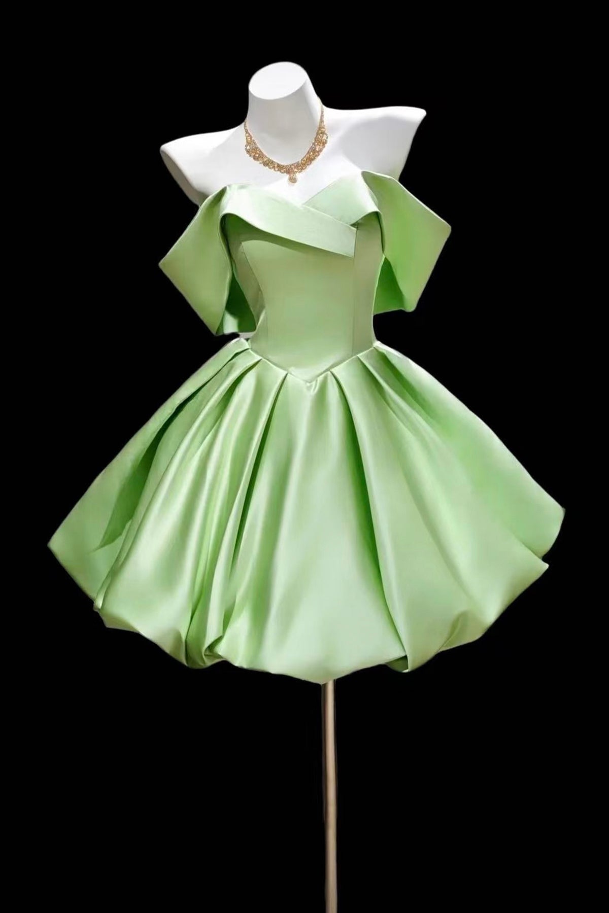 Green Off-the-Shoulder Satin Party Dress, Lovely A-Line Homecoming Dress