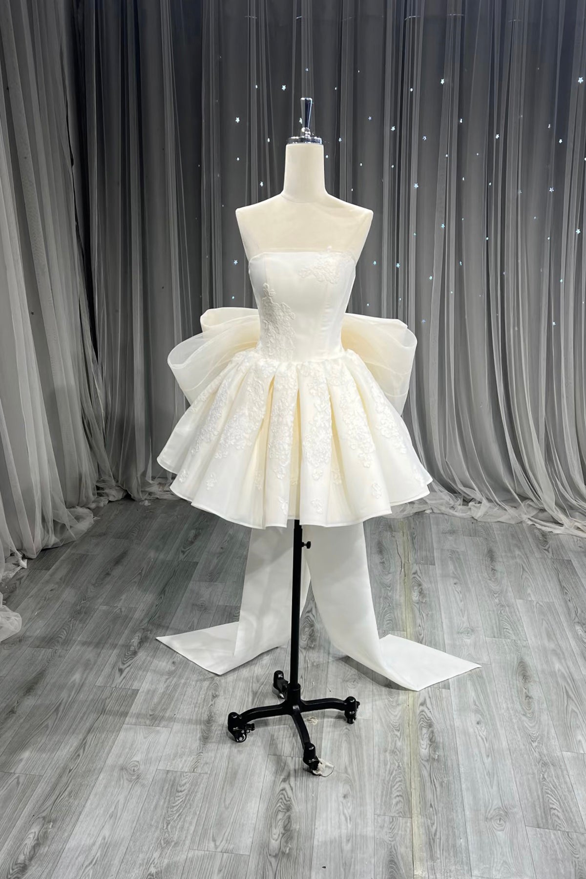 White Satin Lace Short Prom Dress, Cute A-Line Knee Length Party Dress