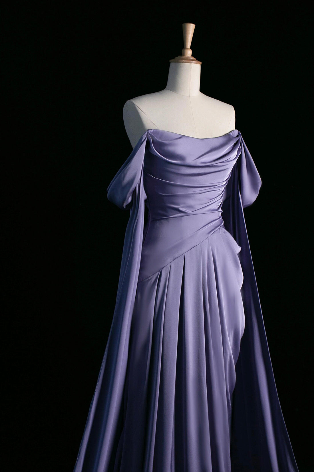 Purple Satin Long Prom Dress, Beautiful Off the Shoulder Evening Party Dress