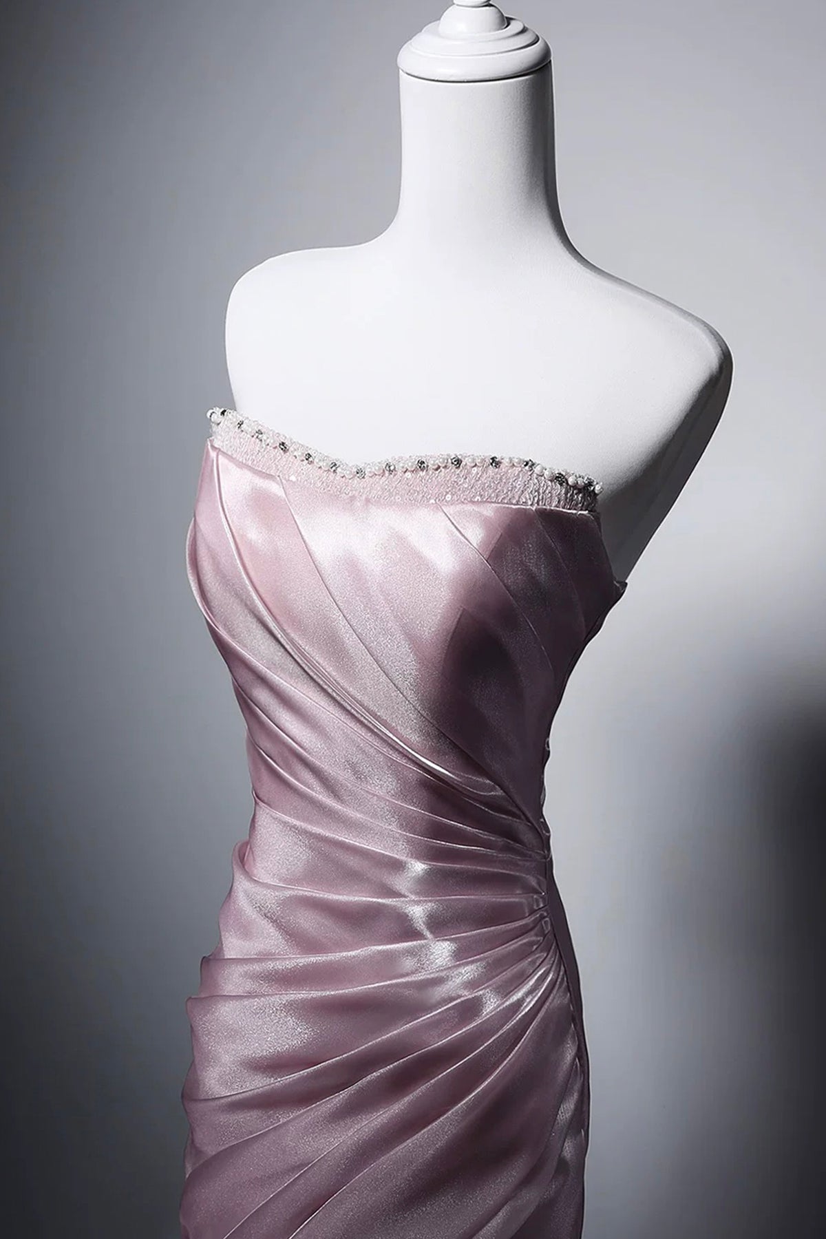 Pink Tulle Strapless Evening Gown, Mermaid Prom Party Dress