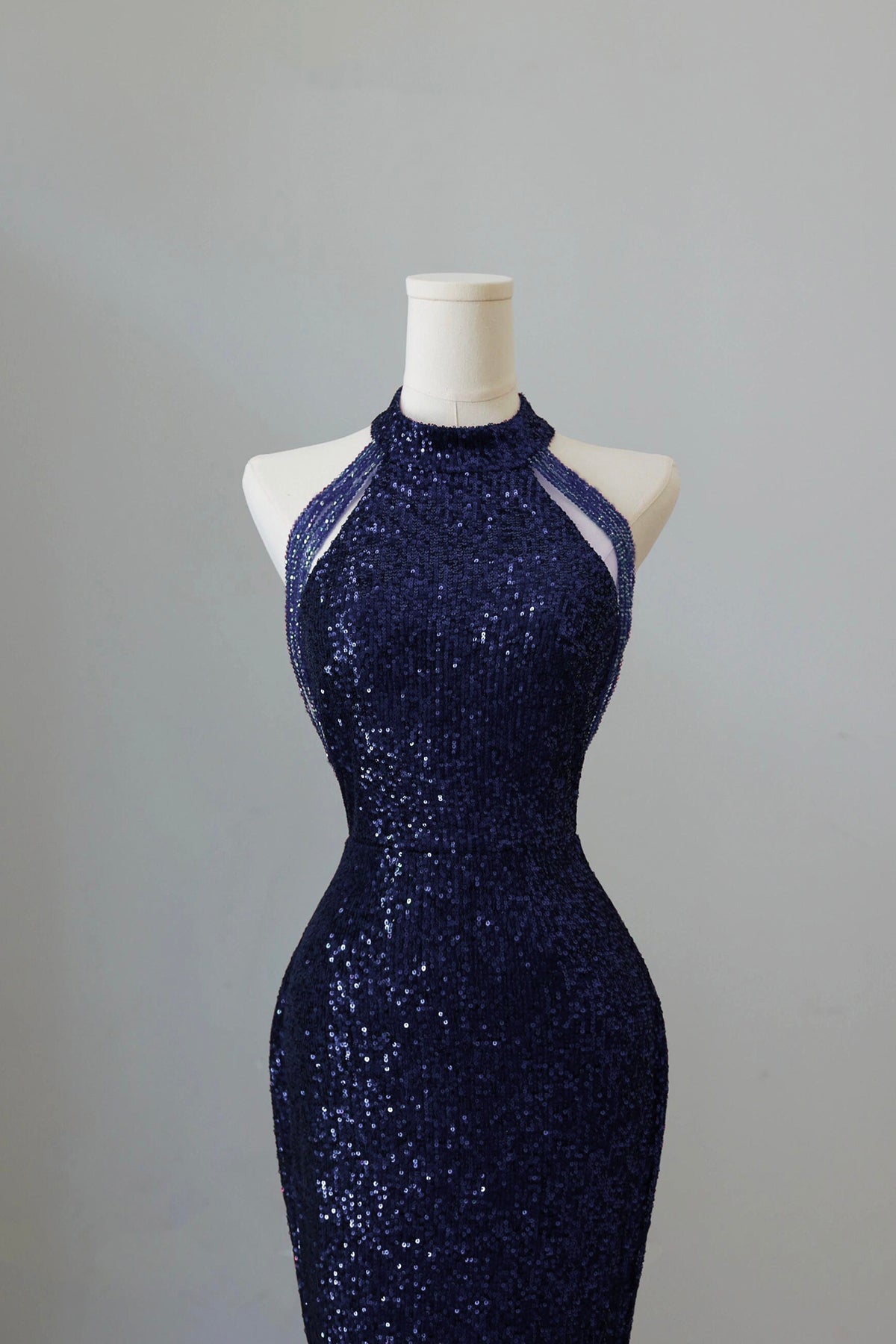 Navy Sequins Long Mermaid Prom Dress, Elegant Off the Shoulder Party Dress