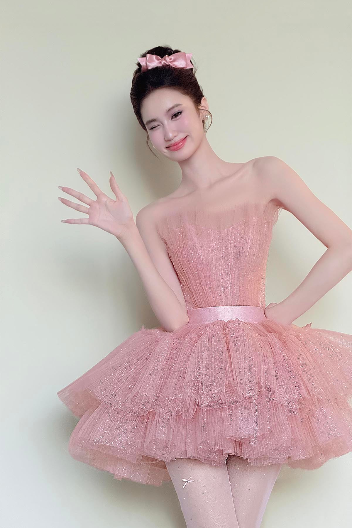 Lovely Pink Tulle Short/Mini Prom Dress, A-Line Strapless Party Homecoming Dress