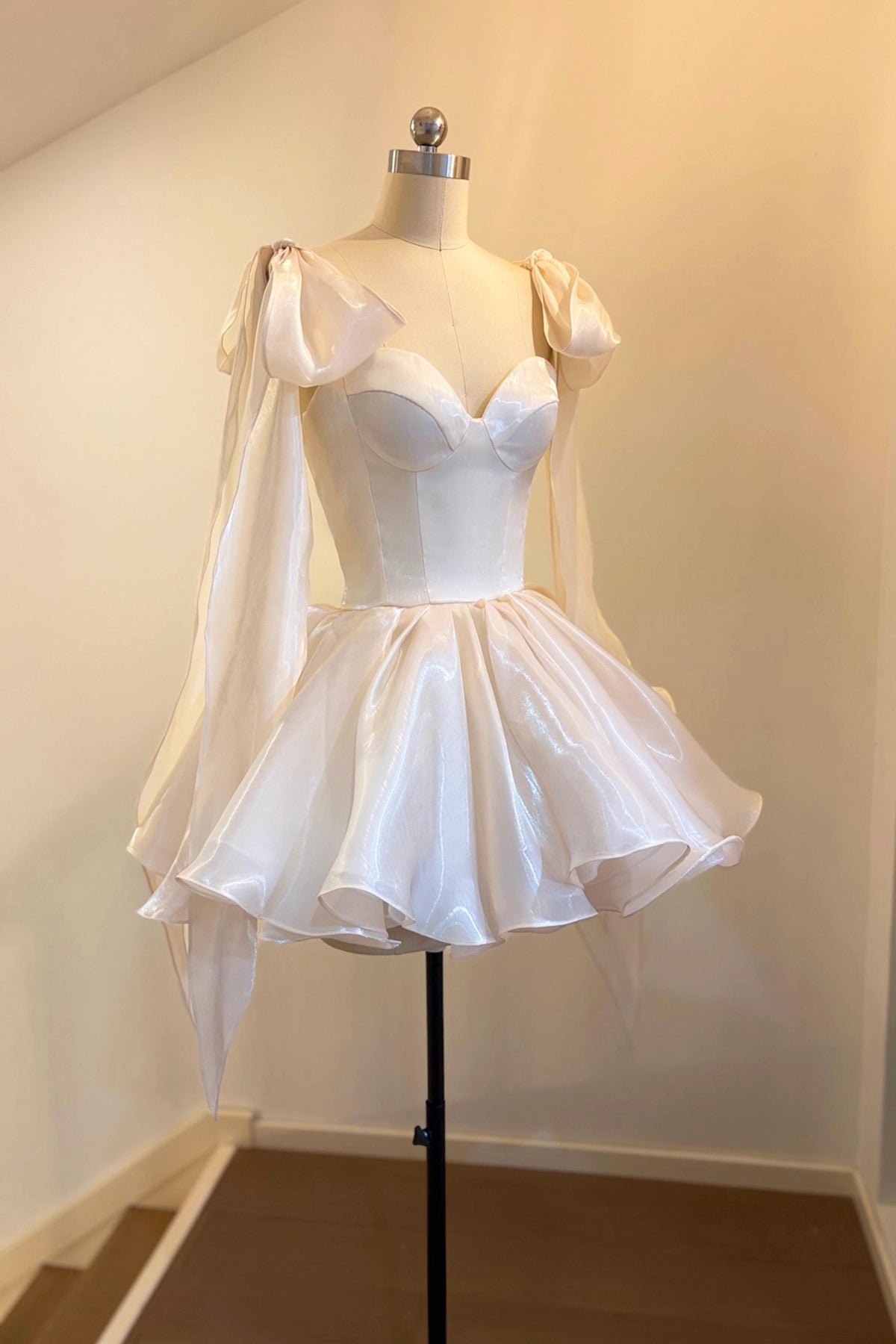 White Sweetheart Neck Tulle Short/Mini Party Dress, Lovely A-Line Evening Dress