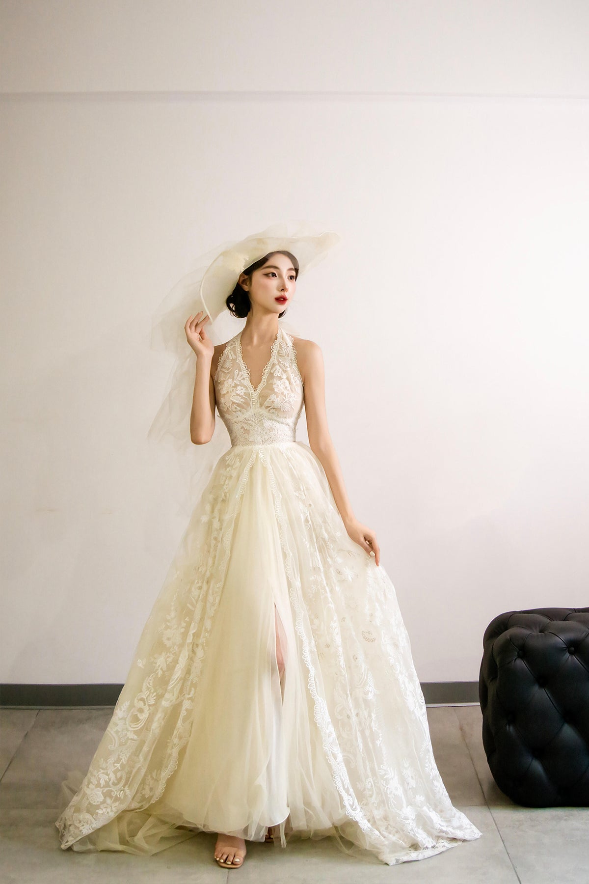 Elegant V-Neck Tulle Lace Long Prom Dress, Ivory A-Line Formal Evening Dress