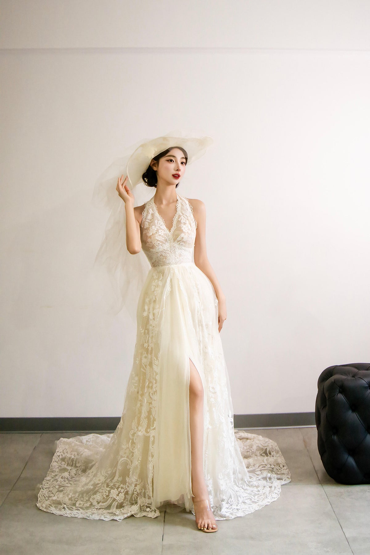 Elegant V-Neck Tulle Lace Long Prom Dress, Ivory A-Line Formal Evening Dress