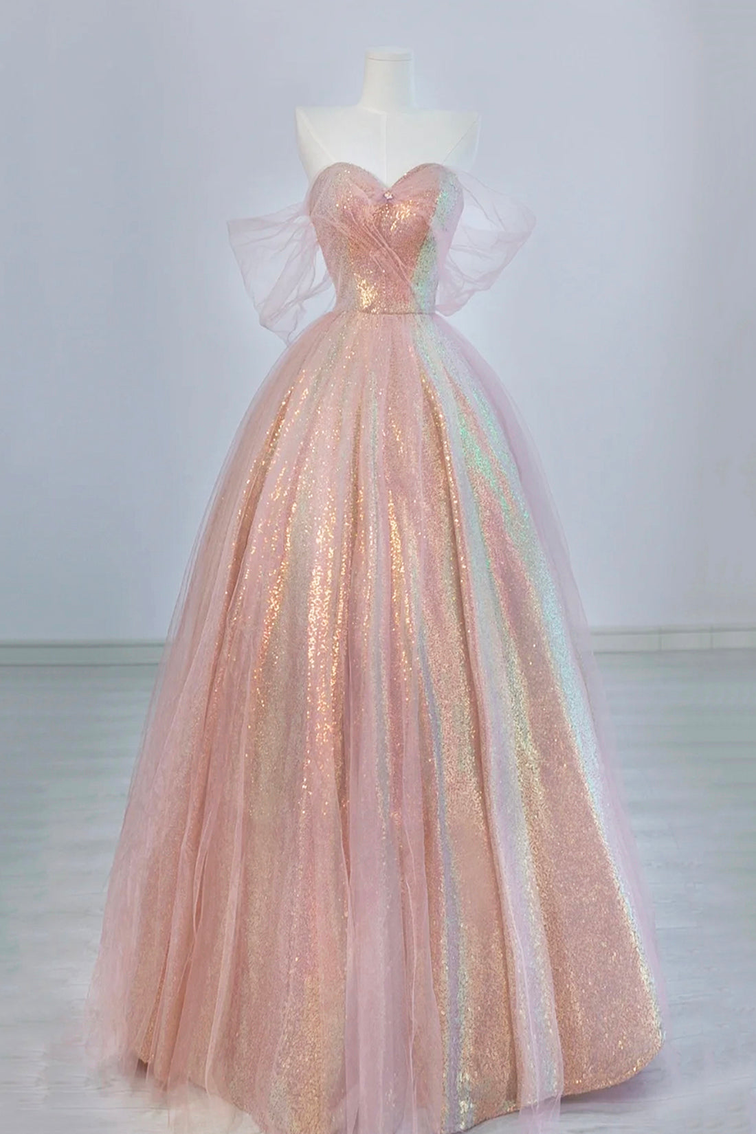 Shiny Tulle Sequins Long Prom Dress, Beautiful A-Line Formal Dress Swe