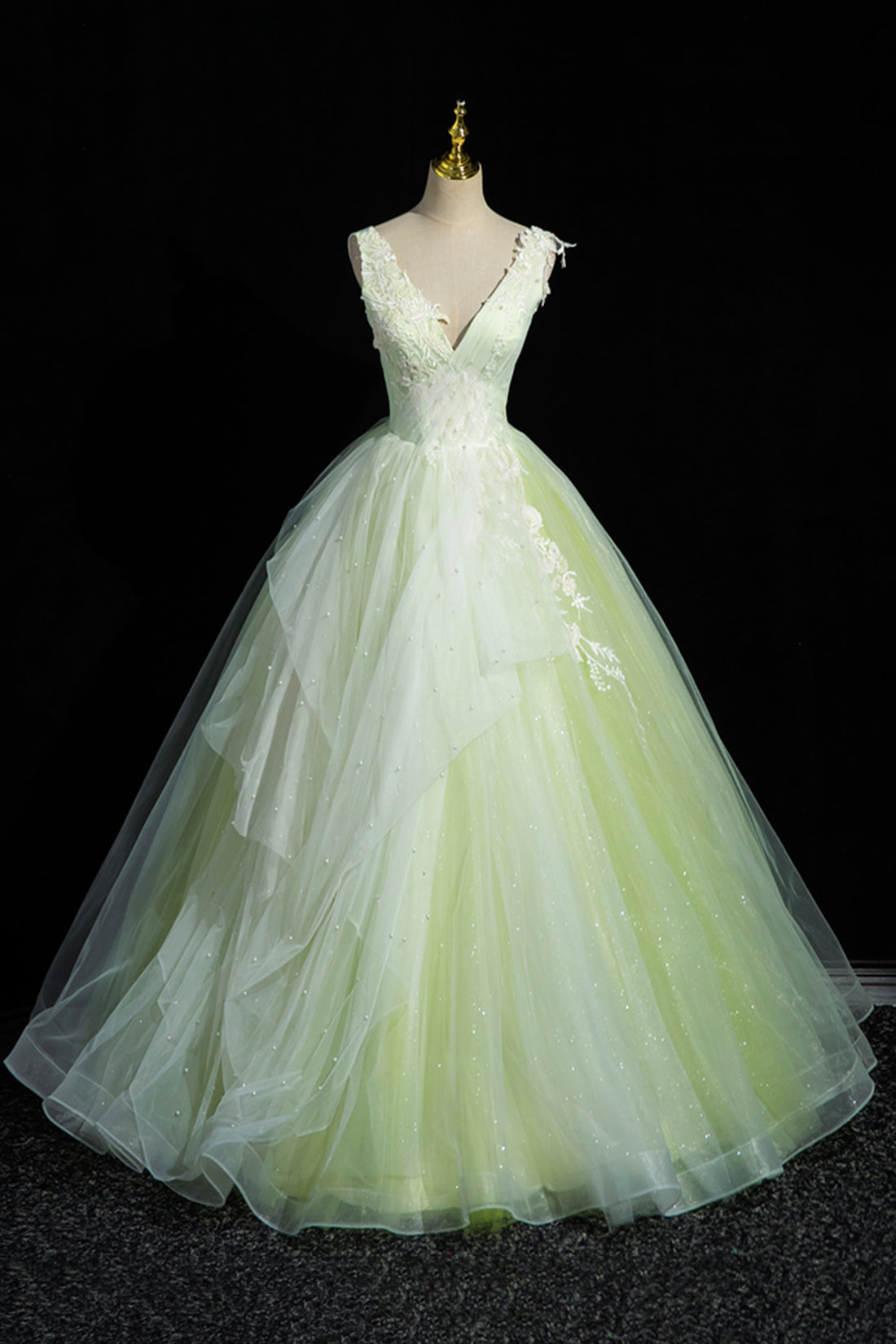 Charming Tulle Lace Green Prom Dresses, V-Neck Sleeveless Floor-Length Charming Tulle Lace Green Prom Dresses, V-Neck Sleeveless Floor-Length