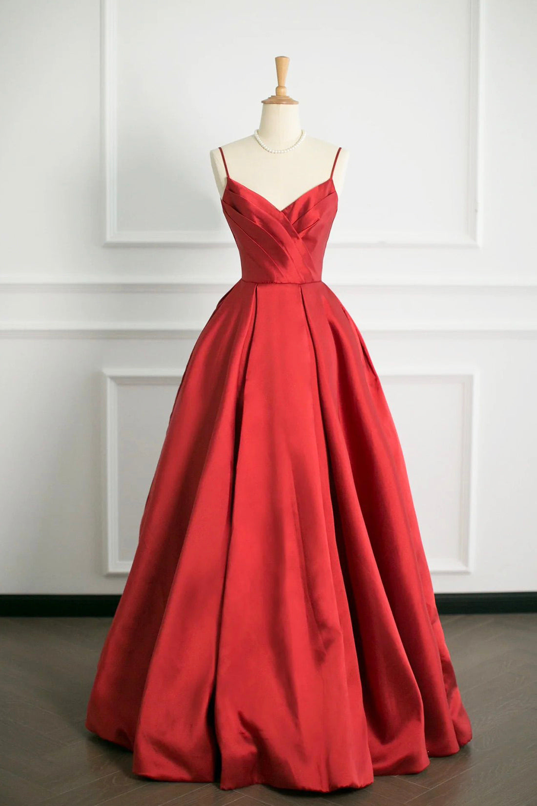 Red V-Neck Satin Long A-Line Prom Dress, Simple A-Line Backless Evening Party Dress
