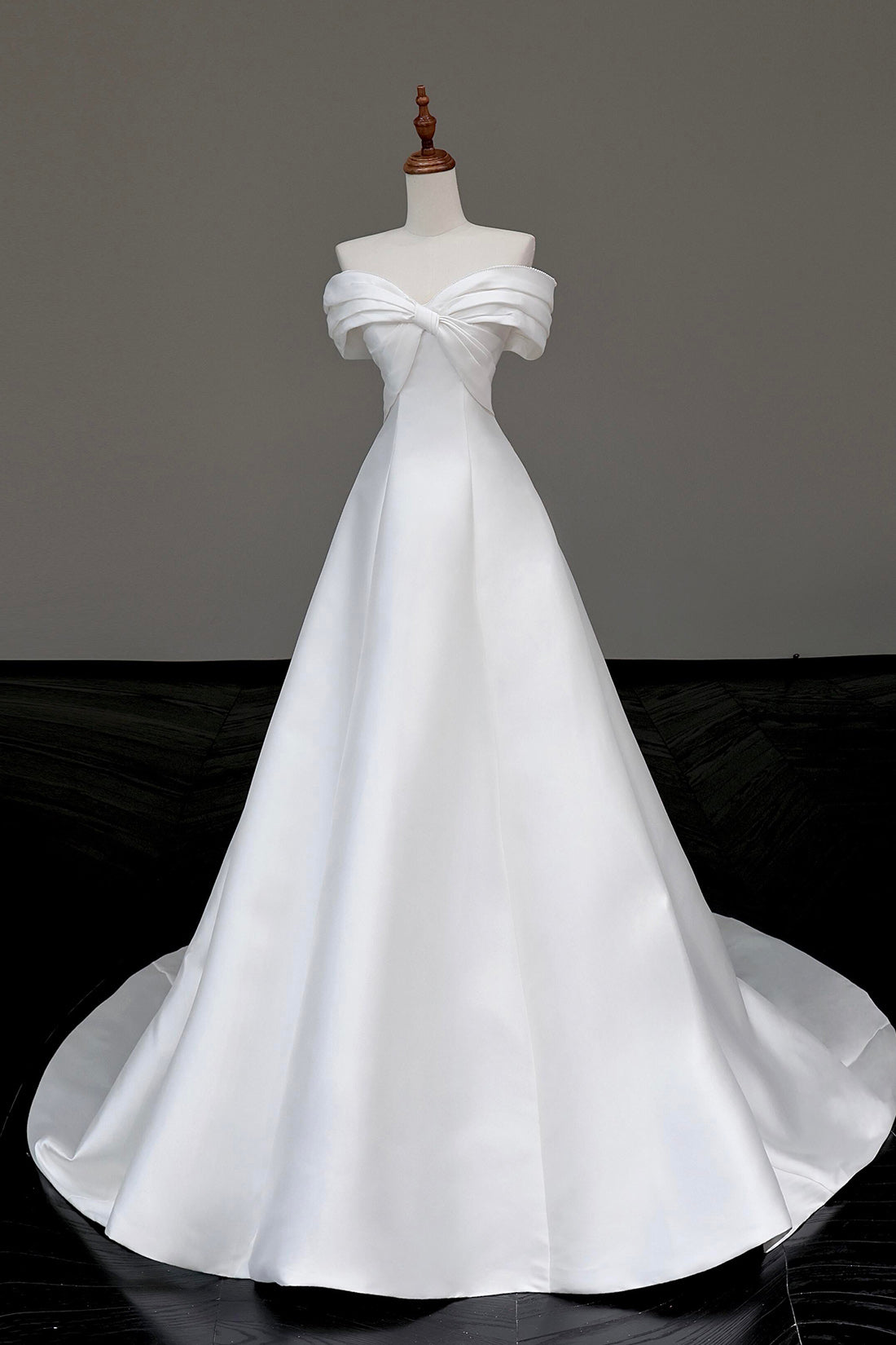 White Satin Long Prom Dress, Off the Shoulder A-Line Evening Party Dre