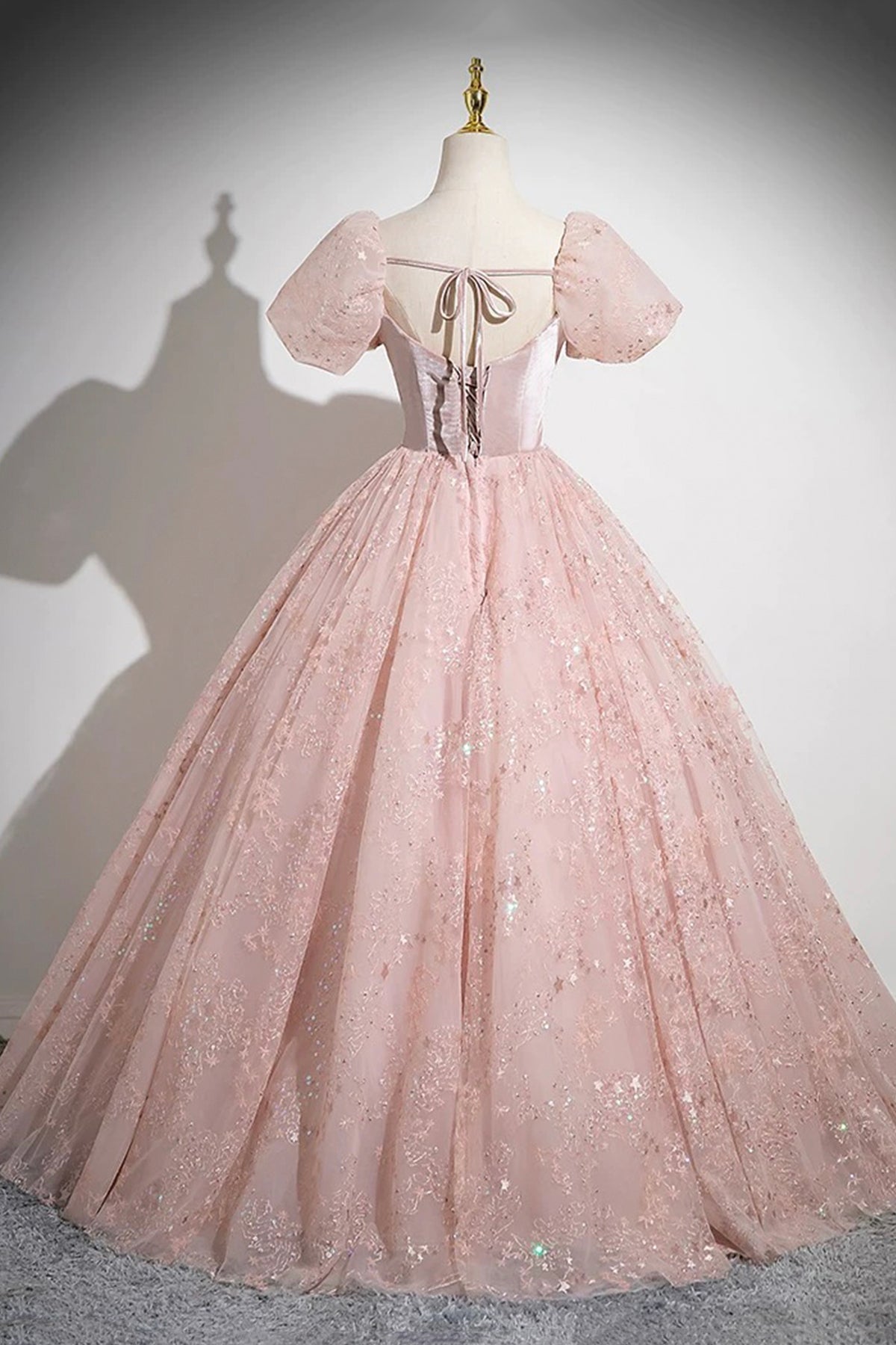 Pink Tulle Sequins Long Prom Dress, Beautiful A-Line Party Dress