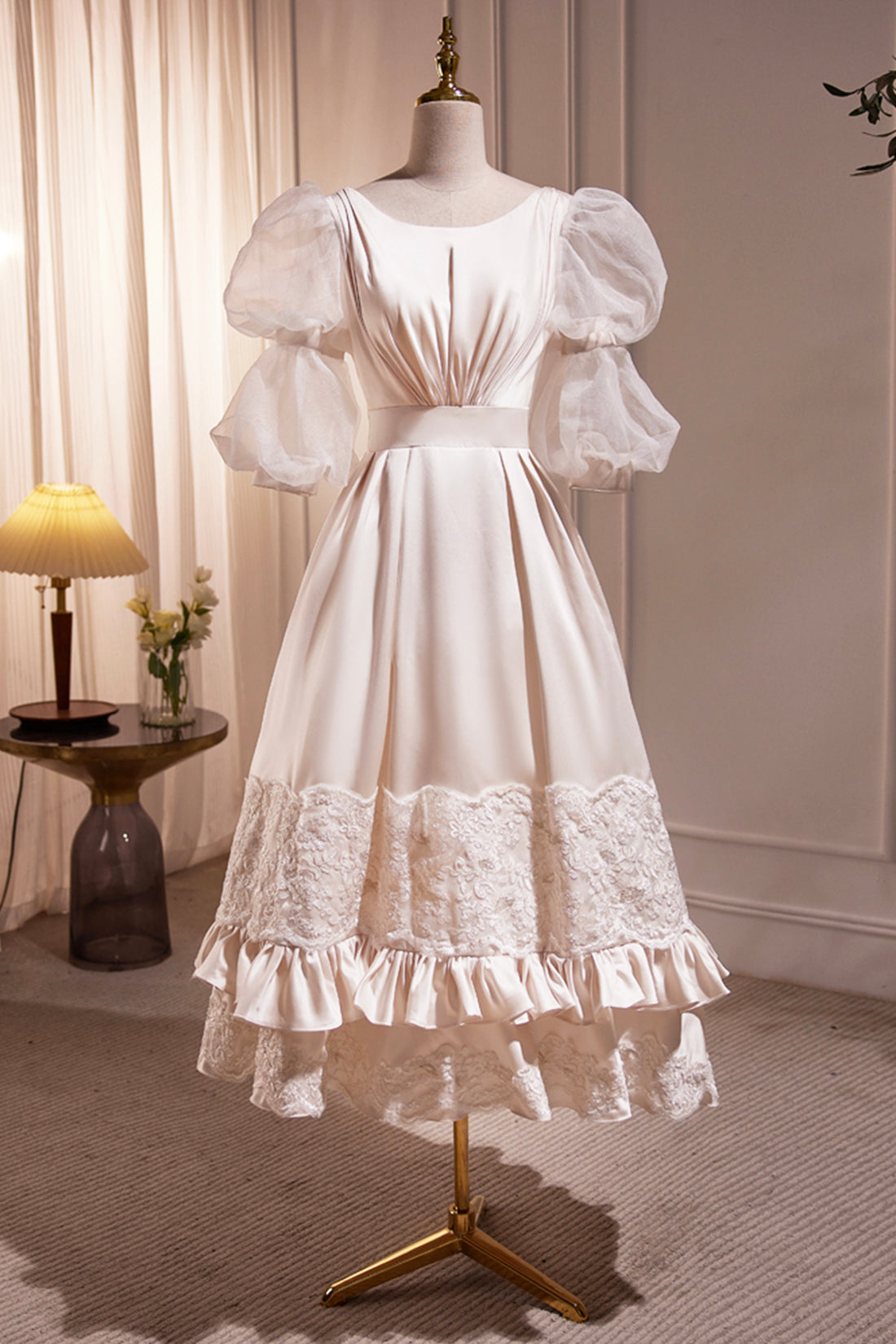 short white prom dress with sleeves Short White Corset Graduation Dress with Short Sleeves White / Large