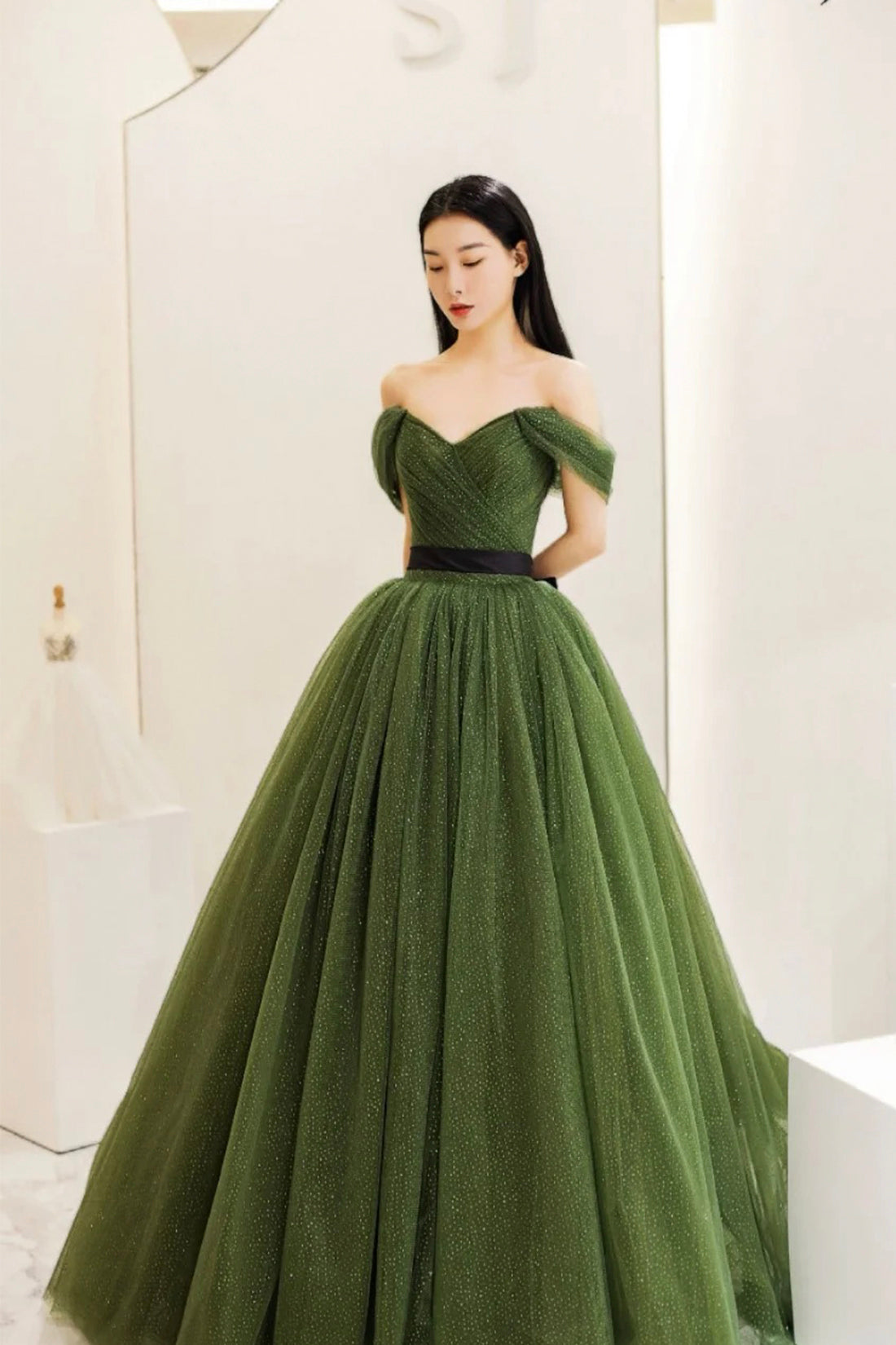 Charming Green Tulle Long Prom Dresses Generous Formal Dress  Y588