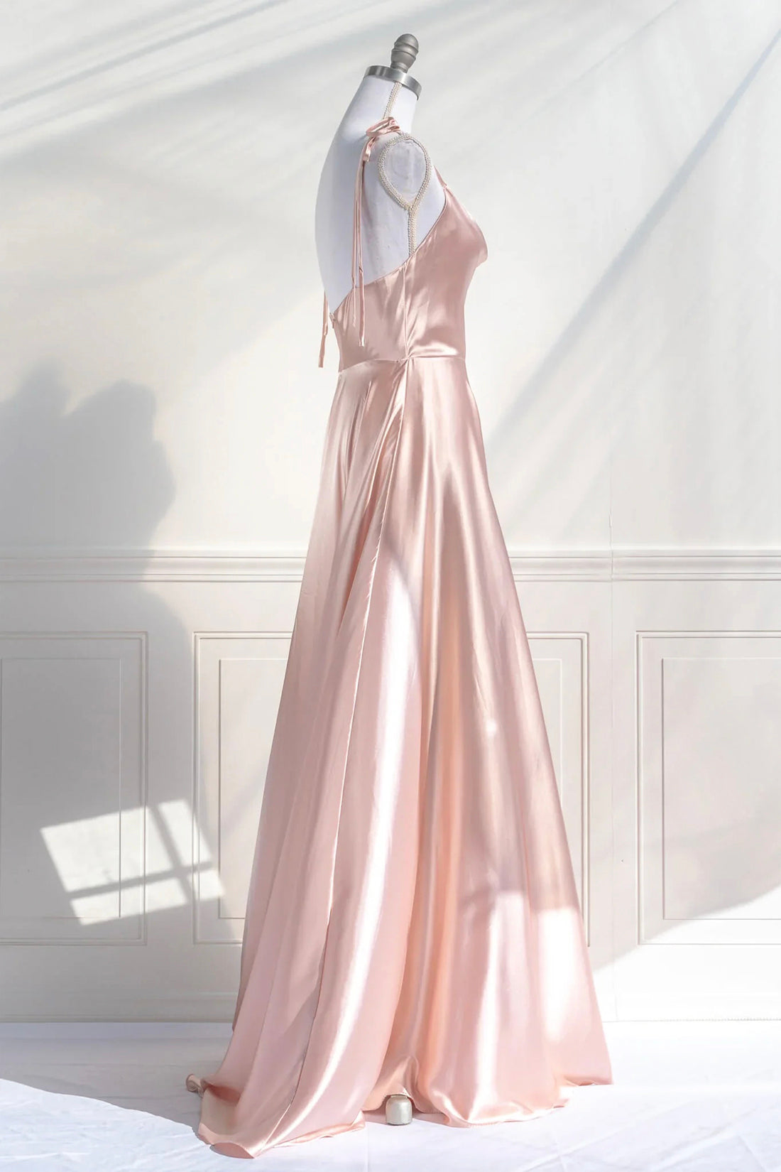 Pink Spaghetti Strap Satin Long Prom Dress, Simple A-Line Evening Party Dress