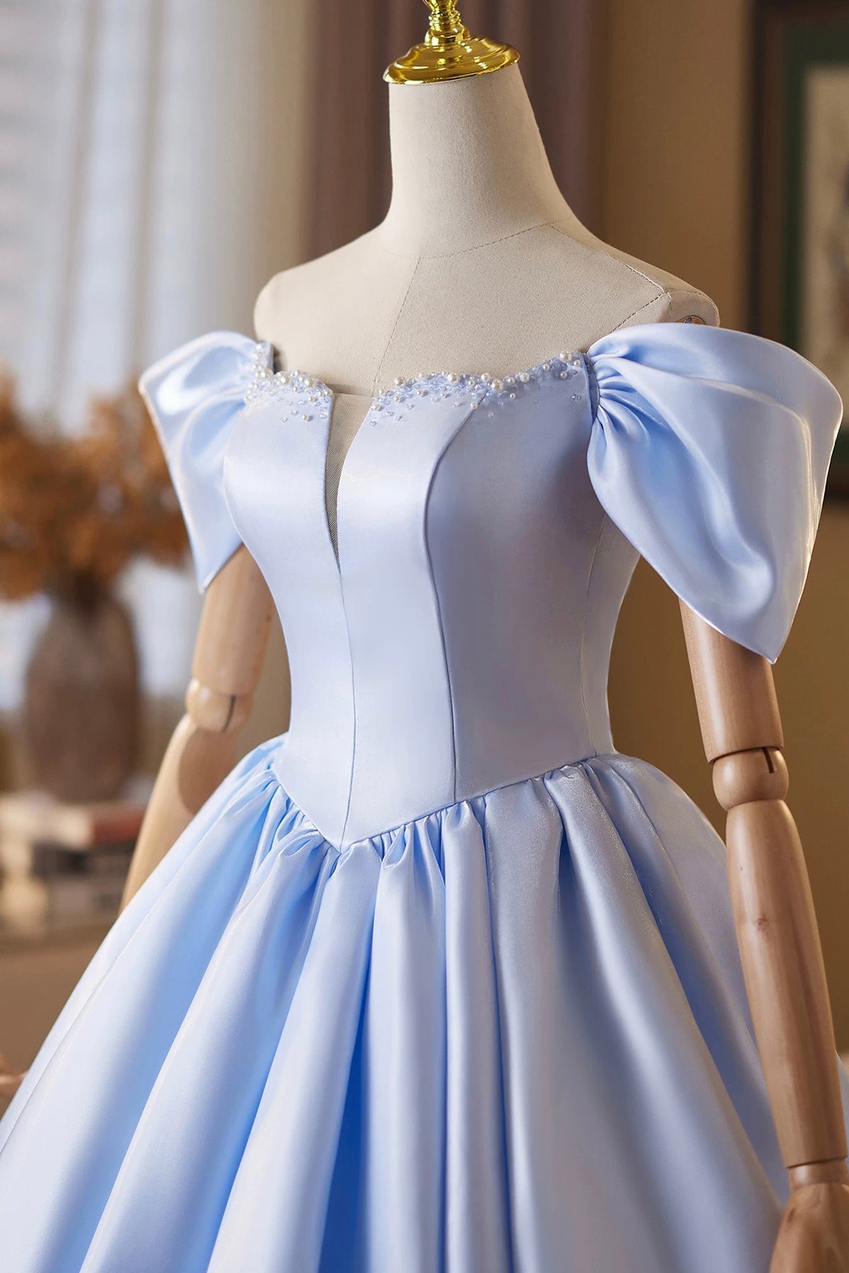 Light Blue Short Prom Dress with Tassels, A-Line Off-the-Shoulder Homecoming Gown