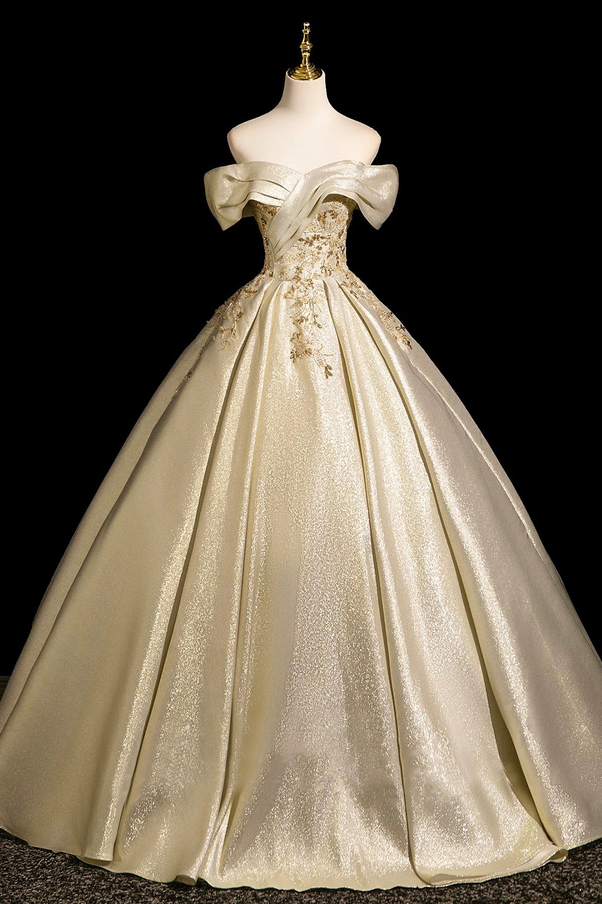 Gold Satin Beads Long Prom Dress, Elegant A-Line Backless Evening Formal Dress