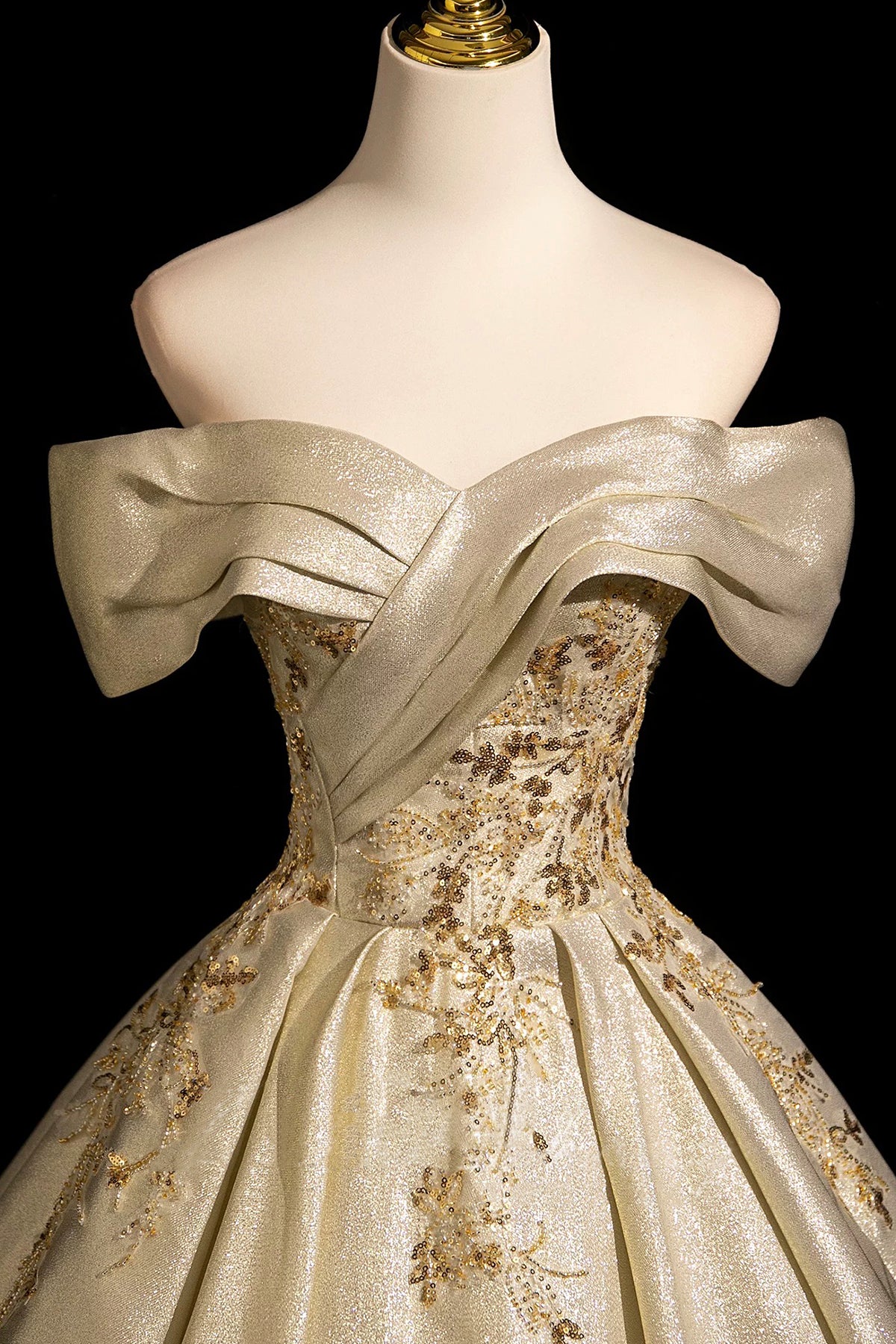 Gold Satin Beads Long Prom Dress, Elegant A-Line Backless Evening Formal Dress