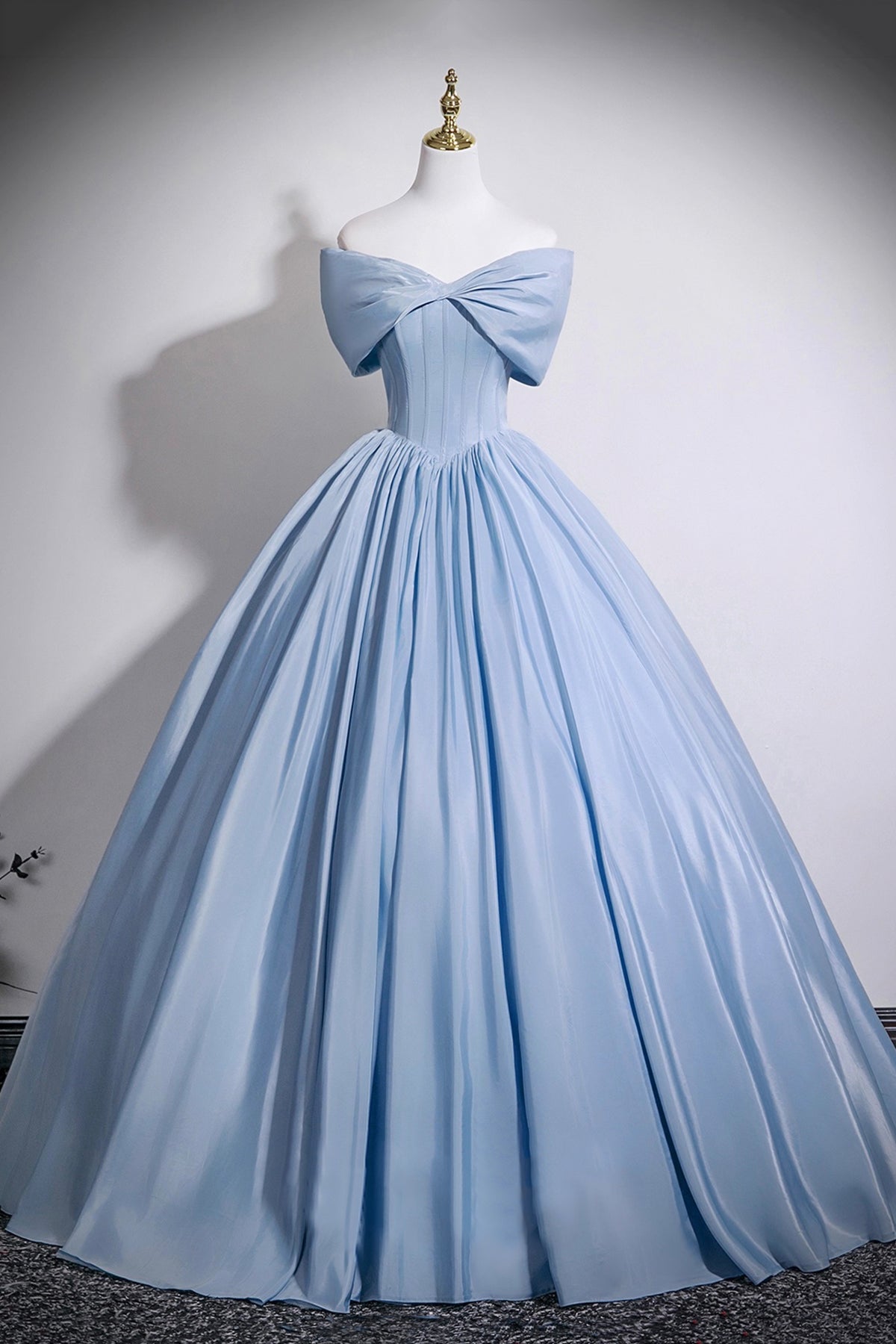 A-Line Blue Satin Long Prom Dress, Blue Off the Shoulder Evening Dress