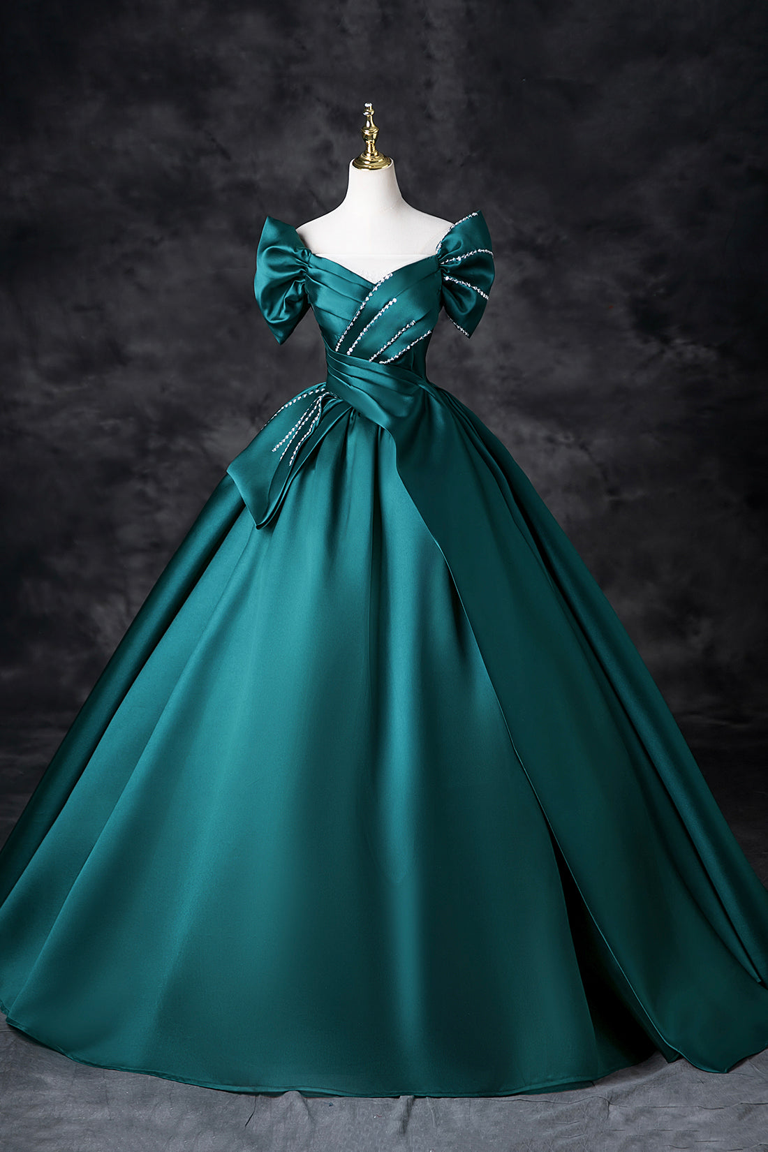 Elegant Straight Neck A-line Green Satin Evening Prom Dress Online, OL111
