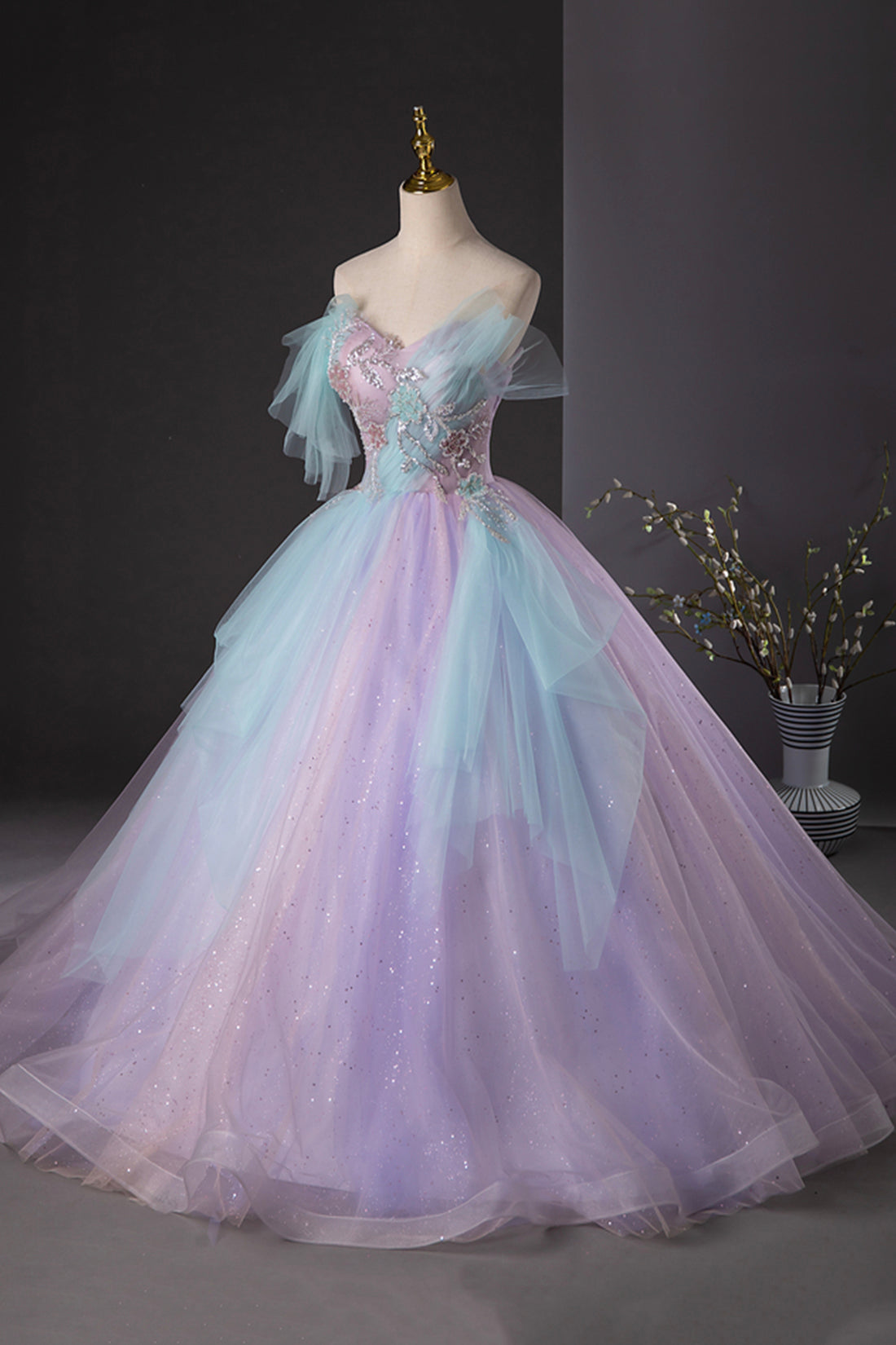 Purple and Blue Tulle Long Prom Dress, Beautiful A-Line Evening Party Dress